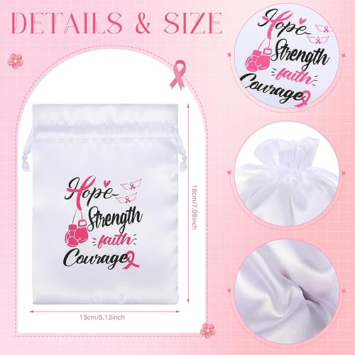 Miniatura 2 de Silkfly 50 bolsas de regalo blancas satinadas para concientización sobre el cáncer de mama, bolsa con cordón de 7 x 5 pulgadas, bolsas de joyería