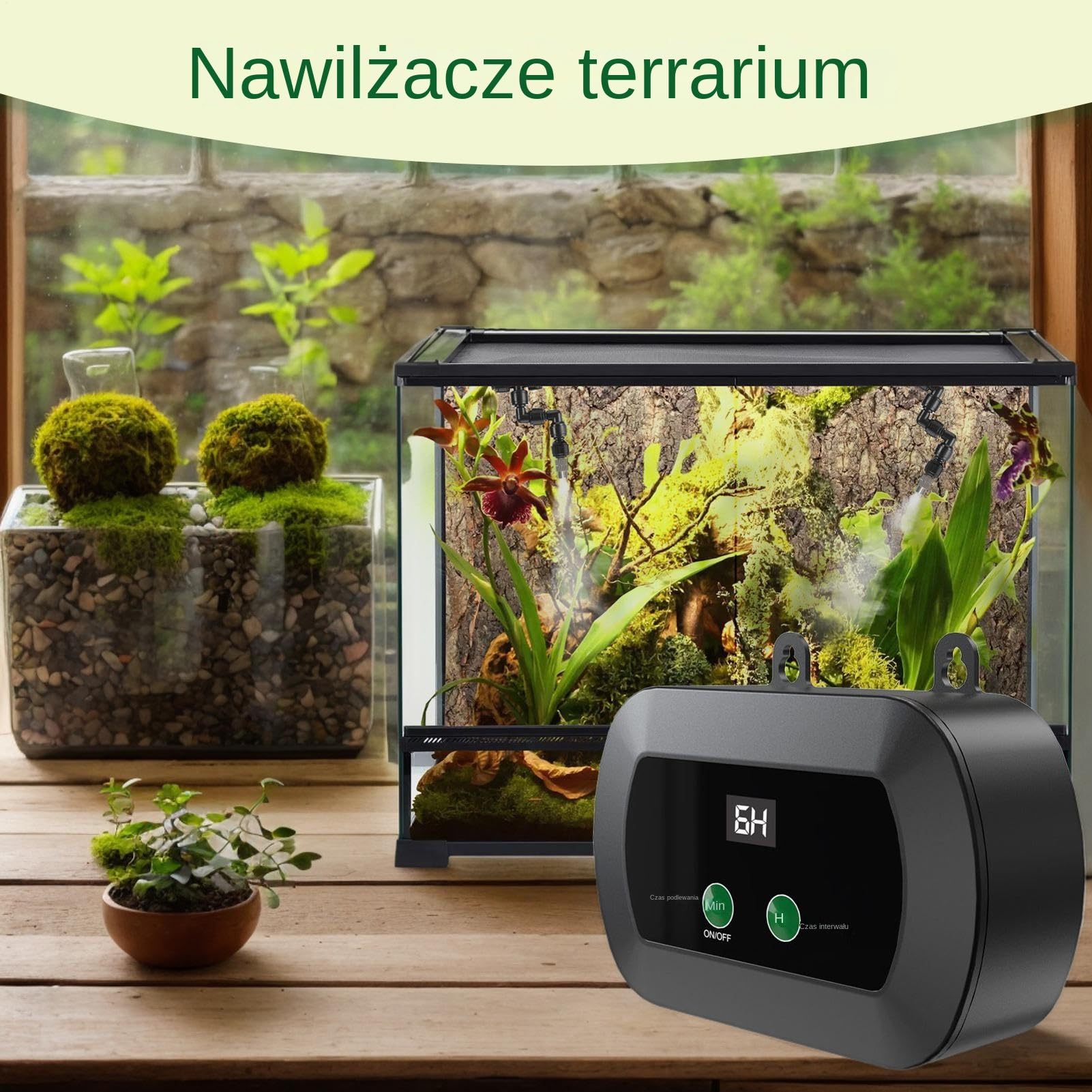Nawilżacz Powietrza Dla Gadów Mały Przenośny Nawilżacz Do Terrarium Z | Automatyczny zamgławiacz dla gadów z timerem Akwarium Klatka Terrarium Szklarnia Rośliny Krab Pustelnik Jaszczurka W