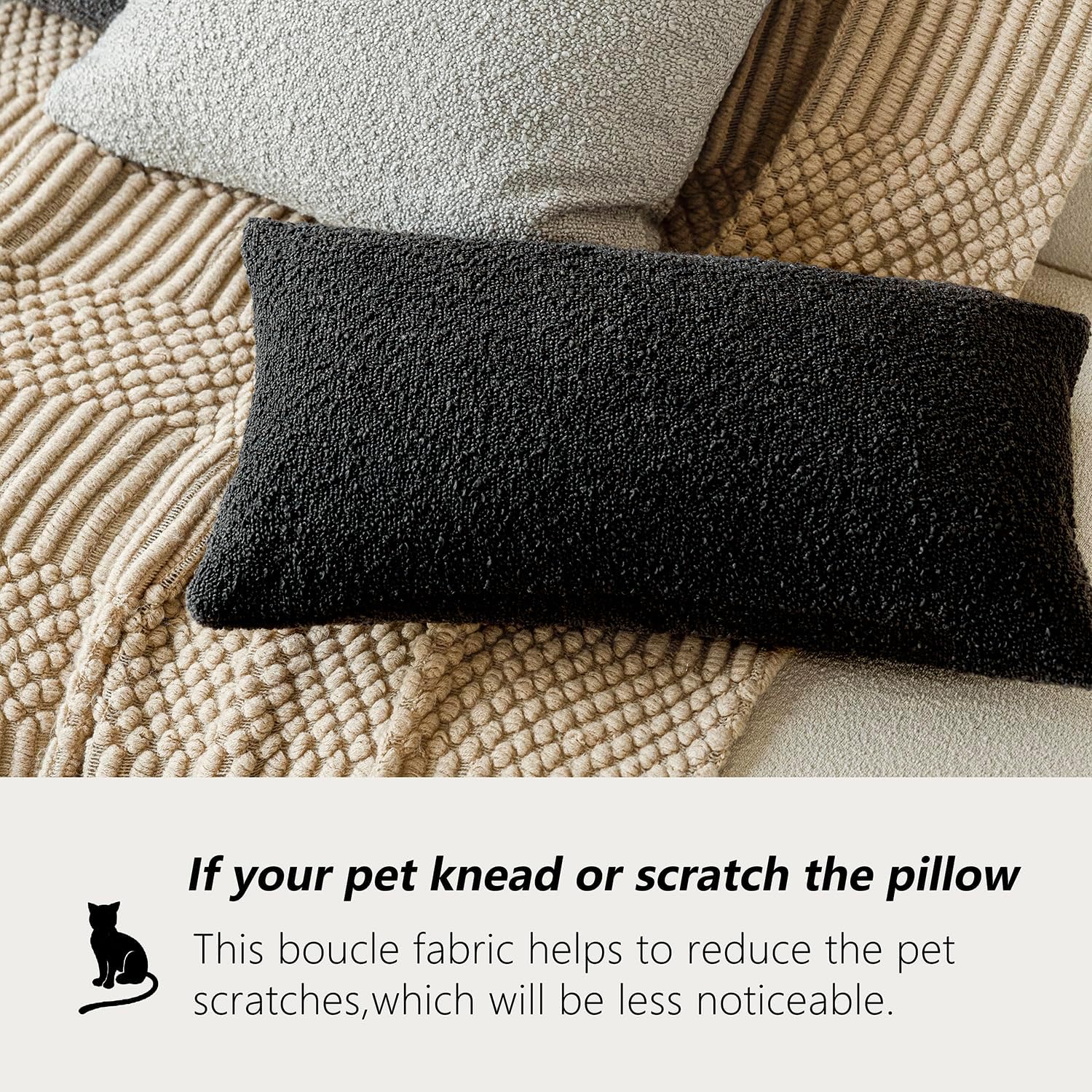 Foindtower Decorative Textured Boucle Throw Pillow Covers Accent Solid Lumbar Pillow Cases Neutral Soft Cozy Couch Cushion Case for Chair Sofa Bedroom Living Room Home Decor 12 x 20 Inch,Black - Image 5