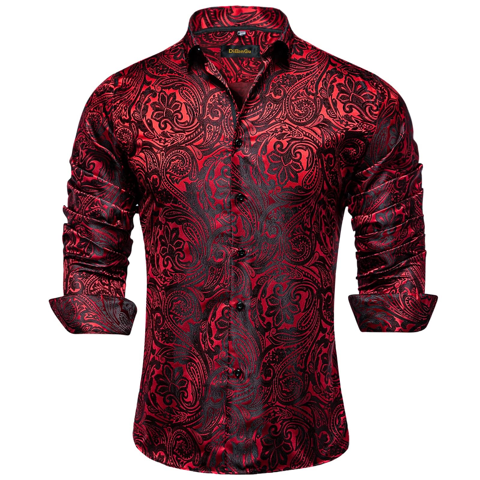 DiBanGu mens Tie Fashion M Red and Black Paisley