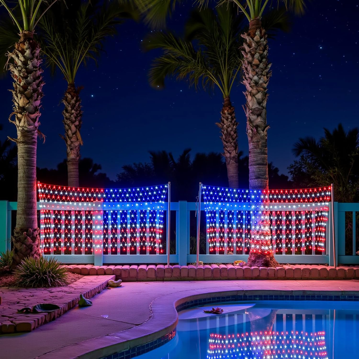 American Flag Lights Outdoor - 420 Super Bright Red White and Blue Lights, Waterproof Led Flag Net Light of The United States for Memorial Day, 4th of July, Yard, Garden, Christmas Decorations