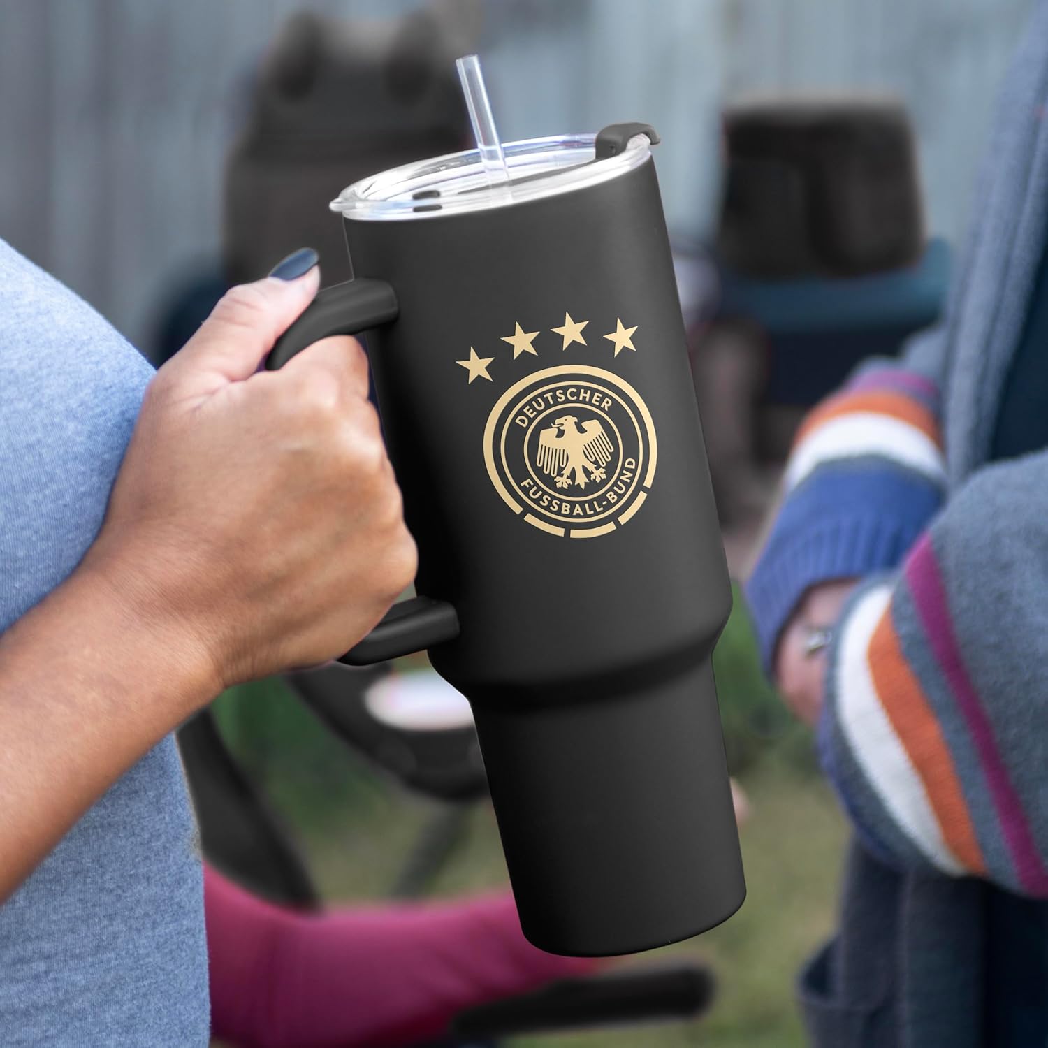 Logo Brands Soccer 40 oz Tumbler with Handle - Powder Coated-Stainless Steel with Straw – Leak-Resistant, Keeps Drinks Cold – Everyday Use – Great For Soccer Fans