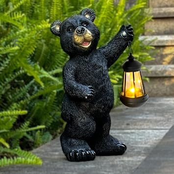 Solar Garden Bear Statue Light Outdoor Yard Decoration | Housewarming Gift for Grandma/Mom/Friends, Cute Spring Decor
