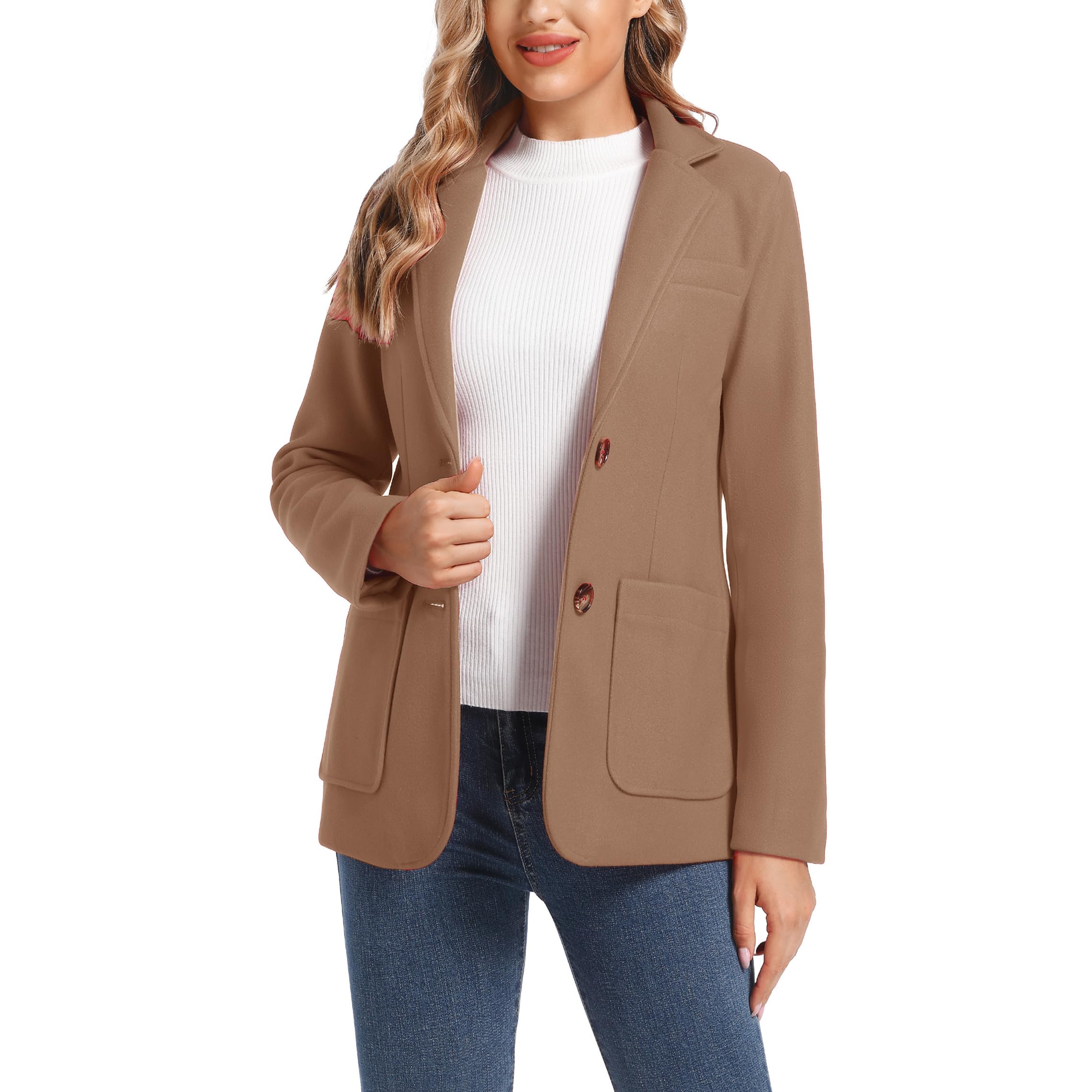 zhanchtong Women's Notch Lapel Two Button Wool Blend Blazer Suit Jacket-picture-51