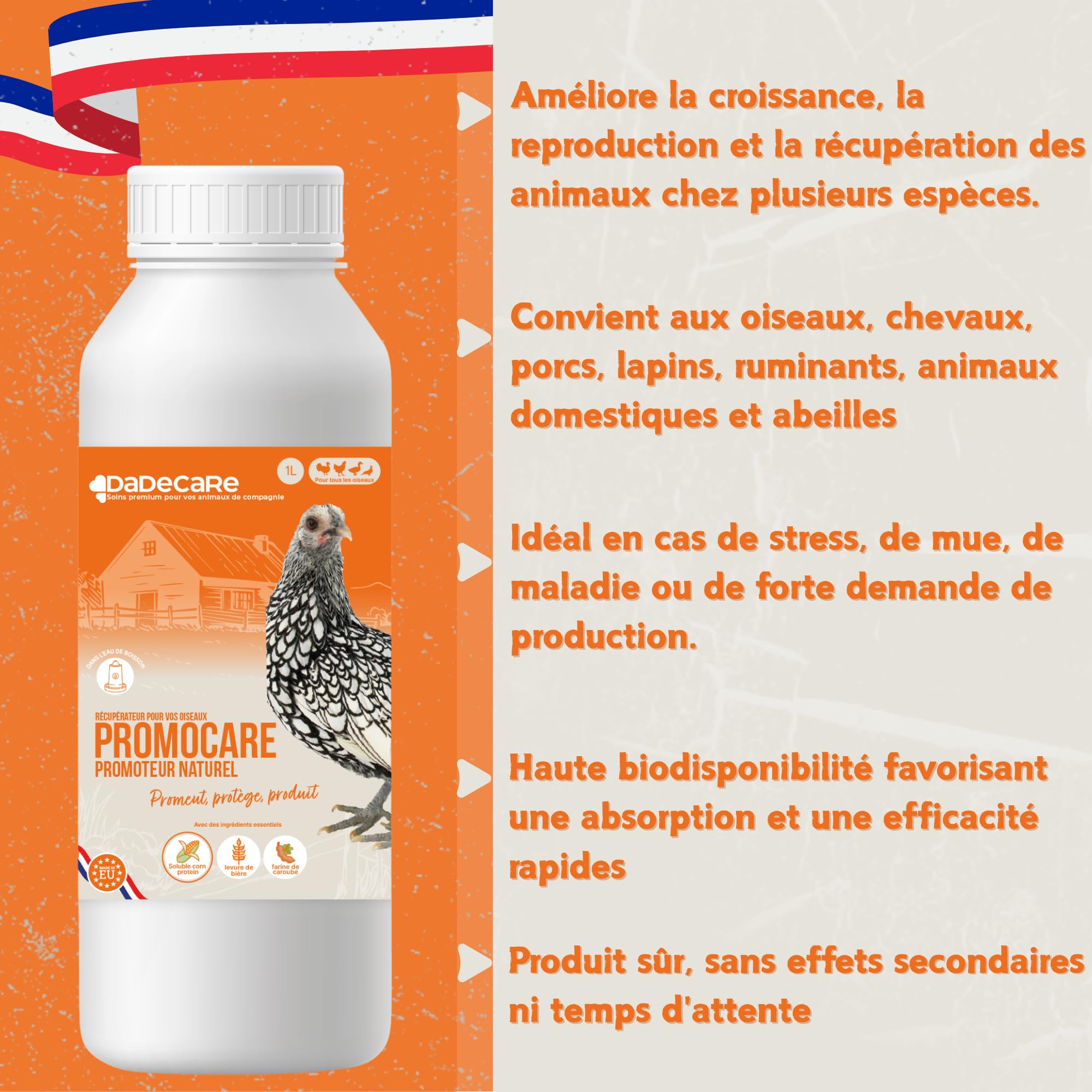 Promocare - Promoteur multivitaminé 1L pour volailles et plantes ornementales - Aviar multivitaminé avec acides aminés et antioxydants - Vitamines pour volailles en solution liquide