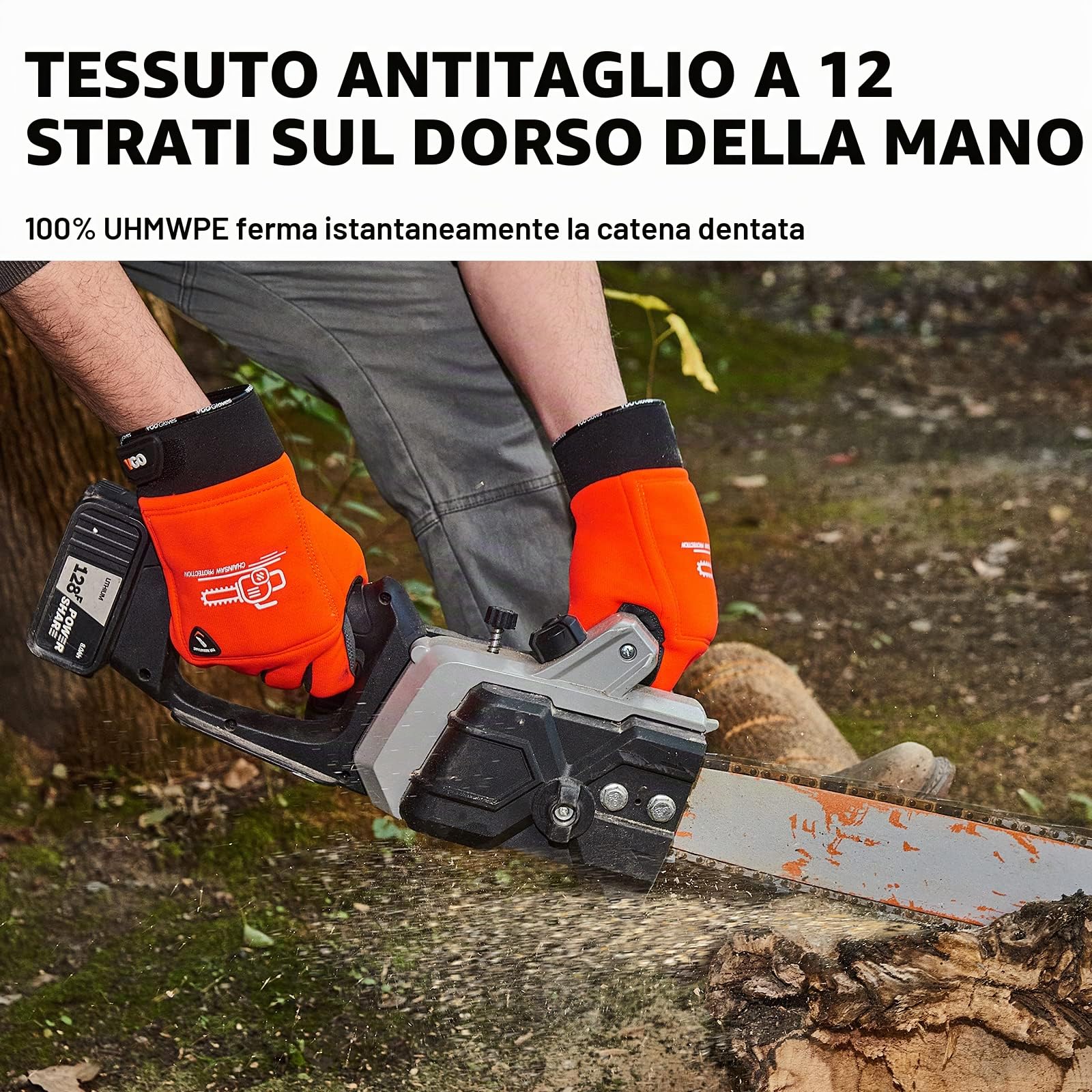 Vgo... Guanti Motosega Con Protezione su Entrambi Mani, Antitaglio 360° Con Touchscreen in Pelle Antiolio per Segare Forestale, Macchina 1 Paio