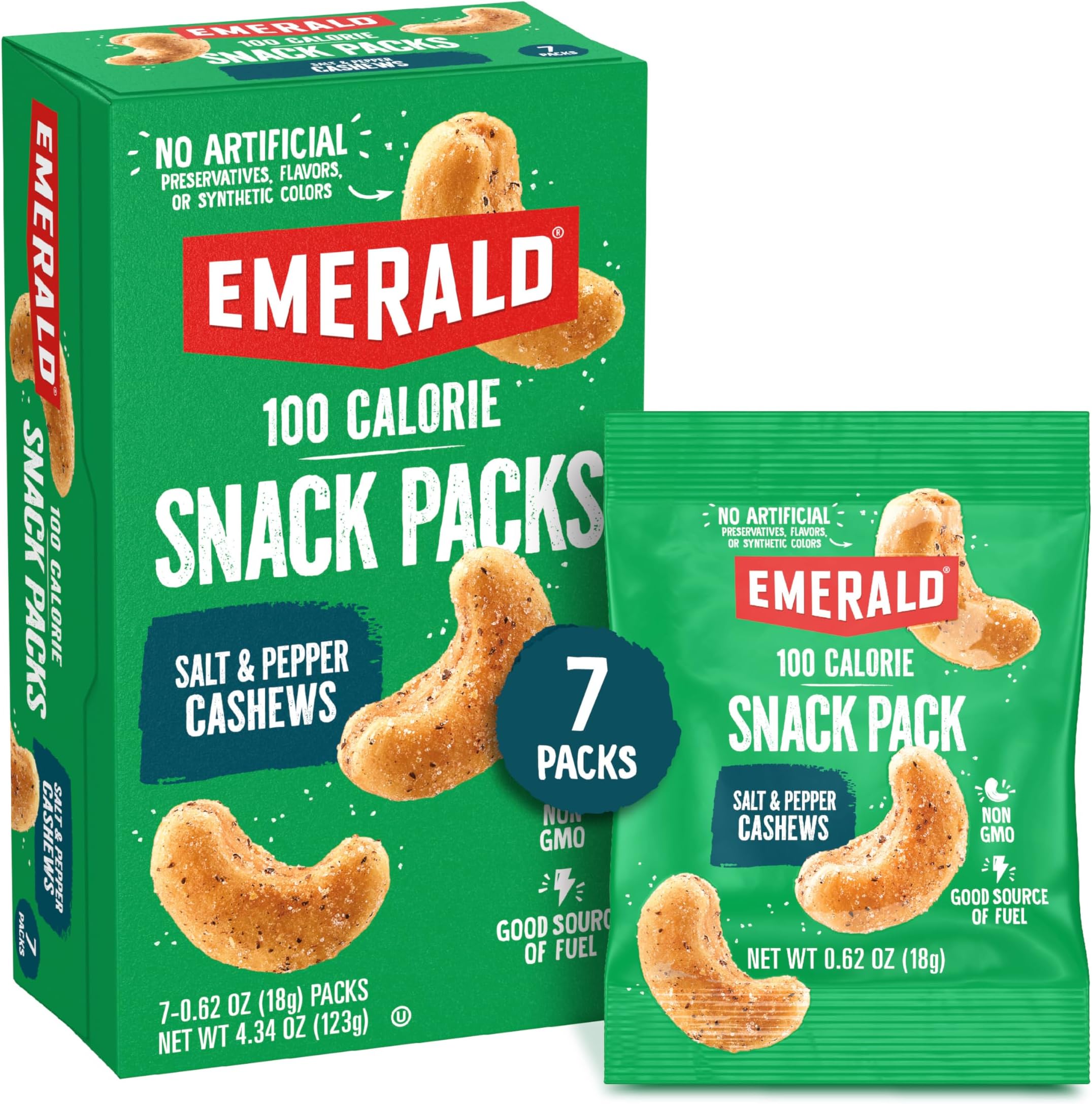 Nuts, 100 Calorie Packs, 7 Count, Salt & Pepper Cashews, 4.34 Oz