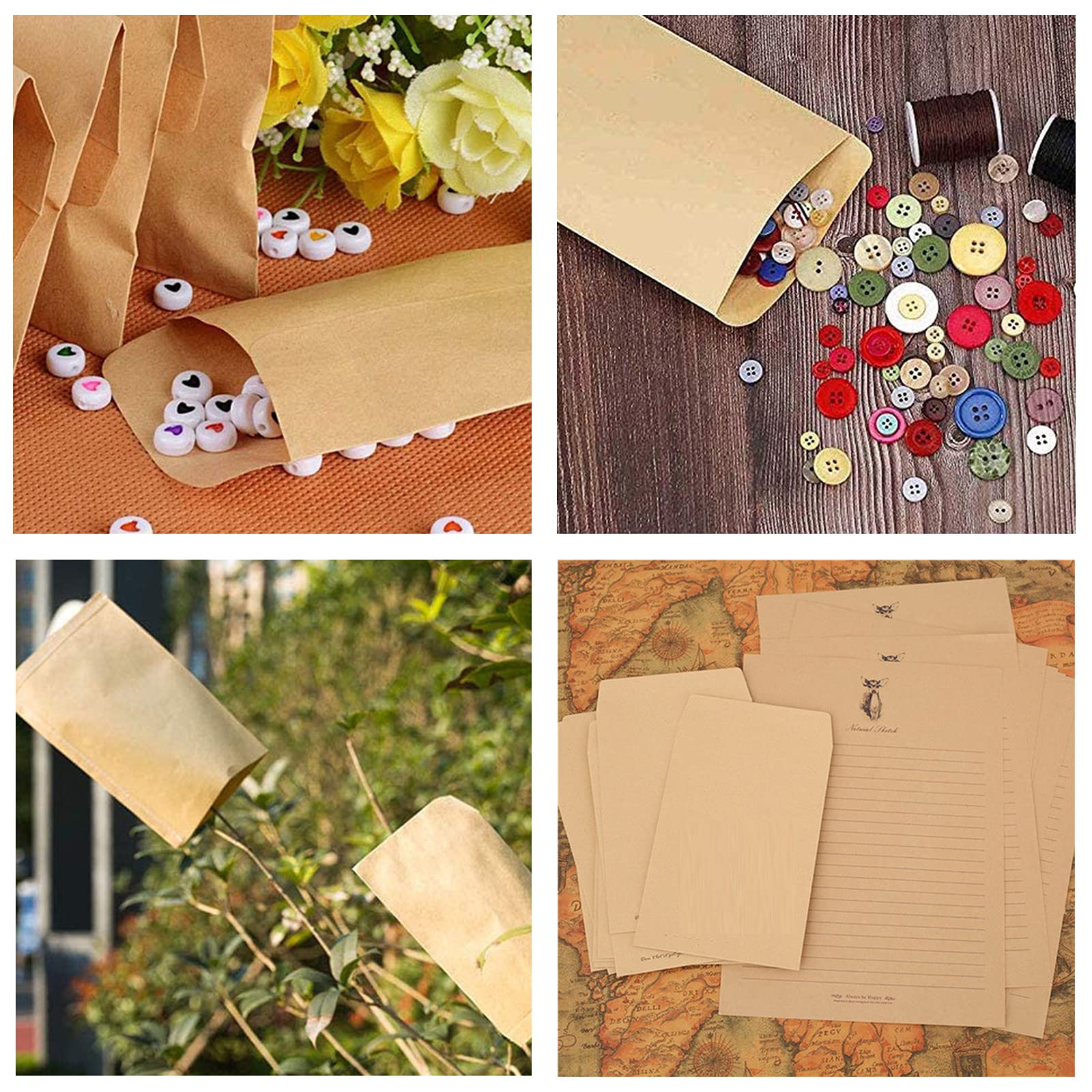 VEGCOO 150 Pezzi Mini Sacchetto di Carta Kraft 10x6 cm Buste Marroni per Monete Semi Gioielli Caramelle