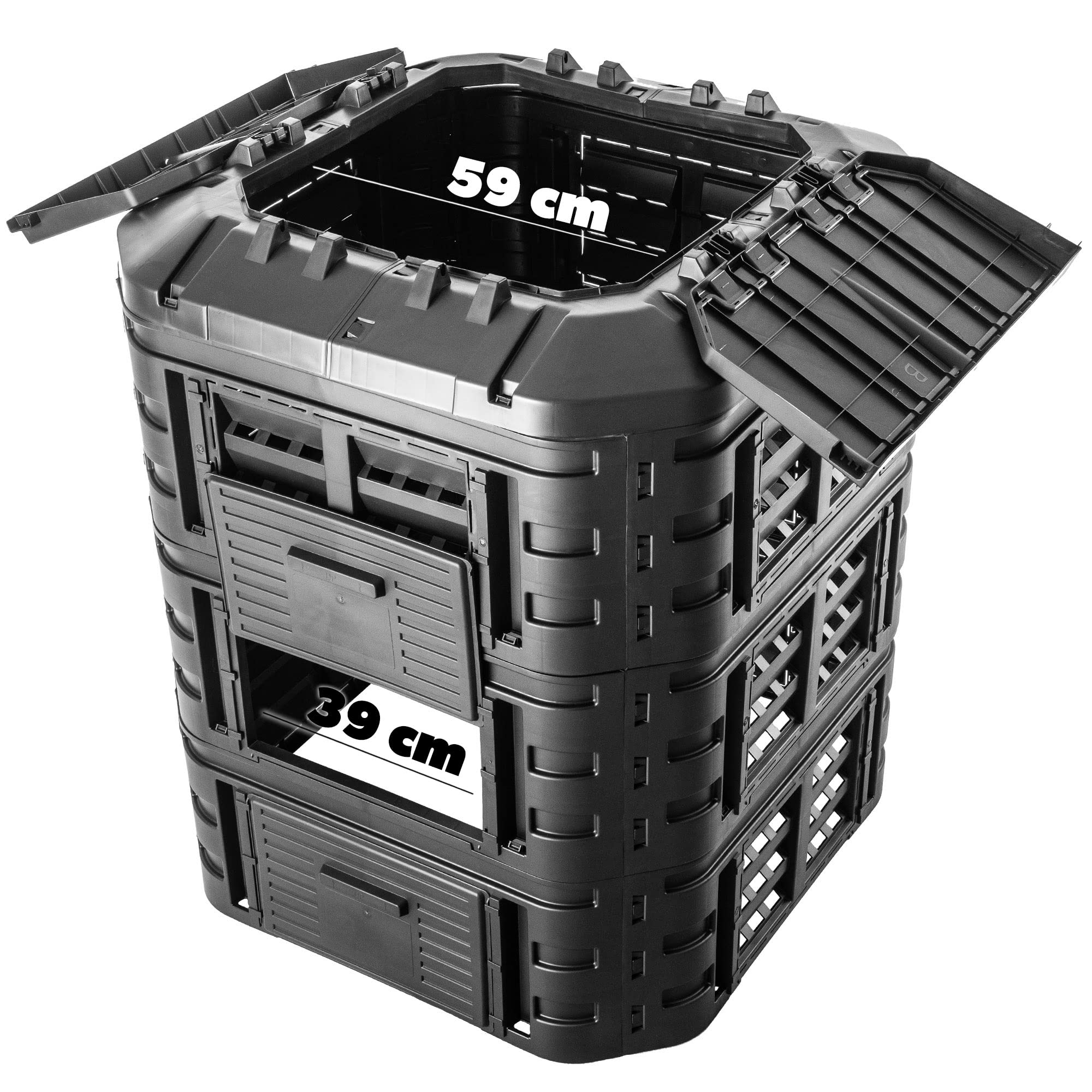 KADAX Composteur de Jardin 860L, Grand Bac à Compost pour Une Gestion Écologique et Efficace des Déchets Organiques en Espace Extérieur (Noir)