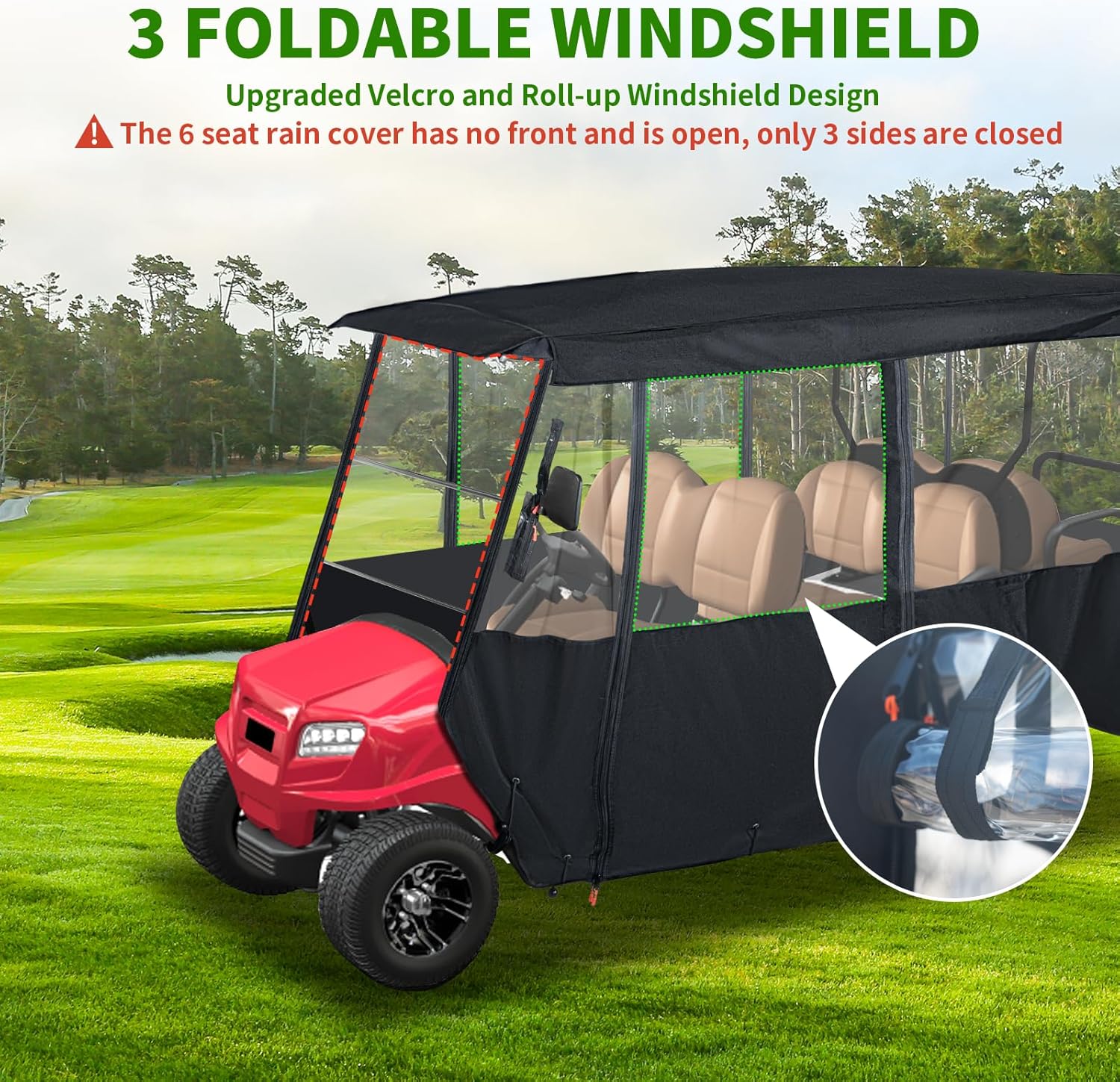 Tecoom Golf Cart Enclosure 2/4/6 Passenger, Golf Rain Cover 600D Waterproof Snowproof, Door Zippers, Clear Windows and Windproof Hooks, Universal Fit for EZGO, Yamaha, Club Car