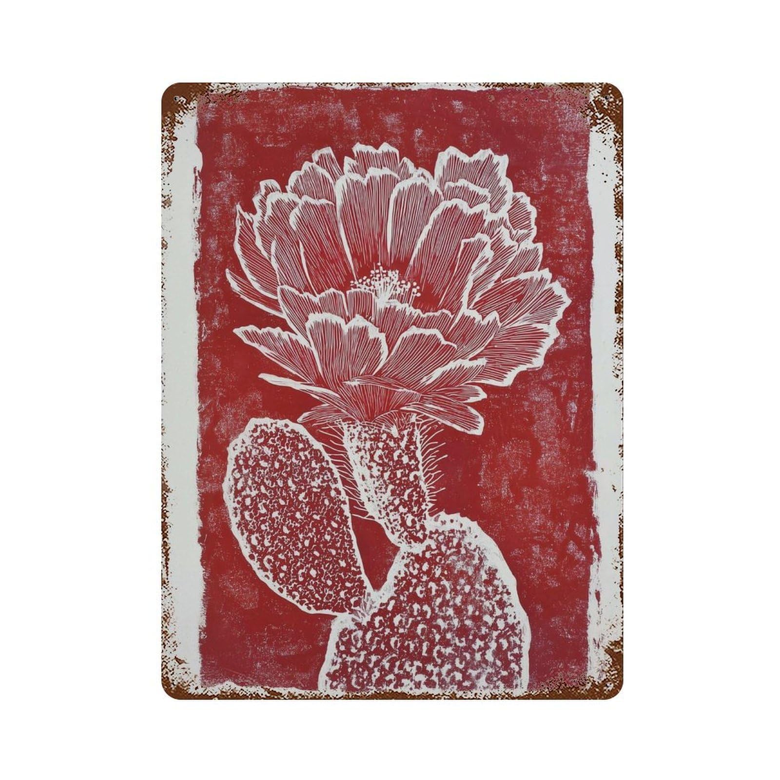 xiaoxiaoshen Cactus Flower Modern Botanical Bold Red Desert Plant Work Minimalist Nature Livi Wall Decor Art Metal Tin Poster Modern Home Decor Art Home Bar Shop Decorations Vintage Sign 40x30cm