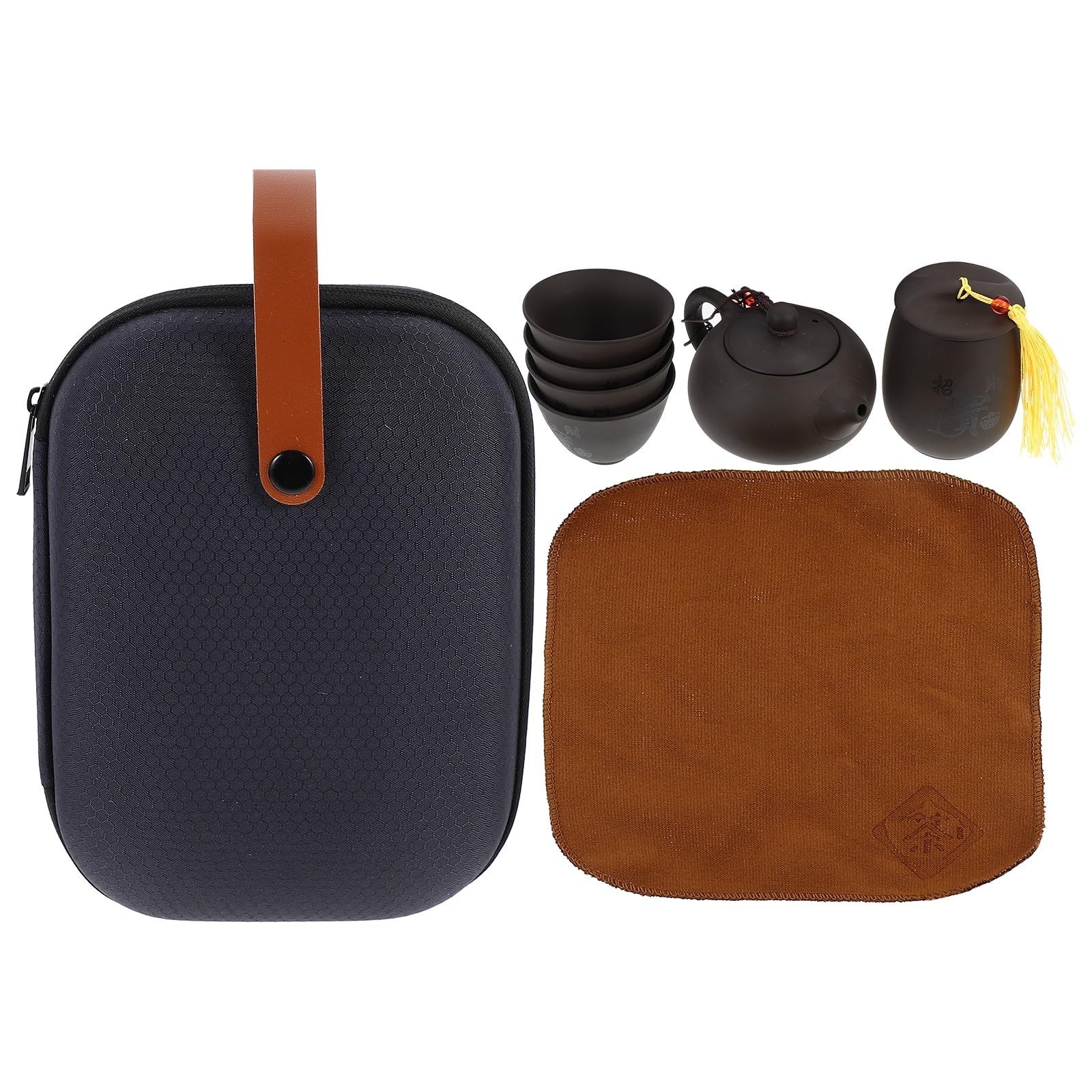 Juego de té para hogar y oficina: tetera de arcilla morada con tazas y bolsa portátil