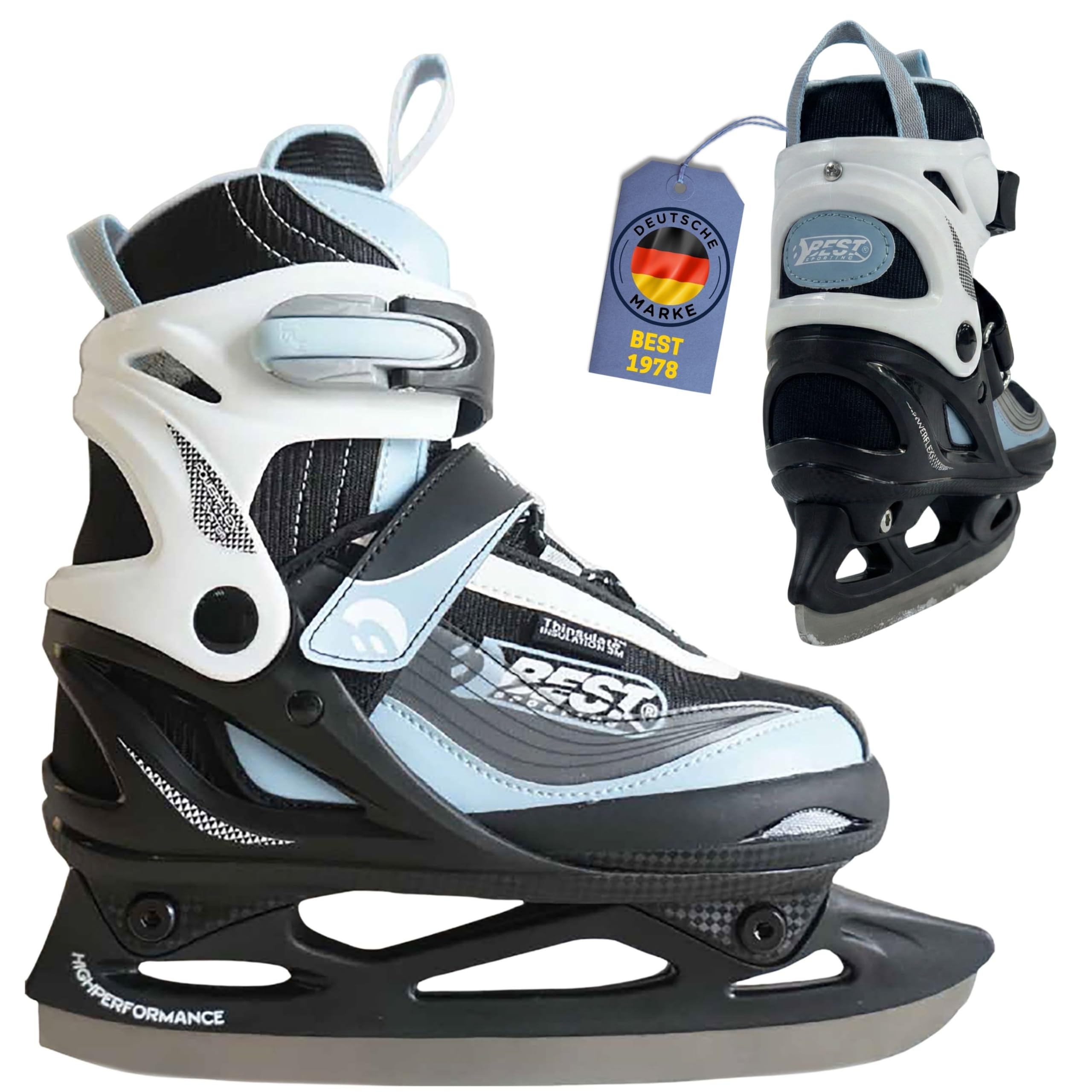 Best Sporting Schlittschuhe Kinder, Damen & Herren I 4-Fach verstellbare Eislaufschuhe Kinder I Softboot Ice Skates - wasserdicht und wärmeisolierend mit Push-Lock-Schnalle