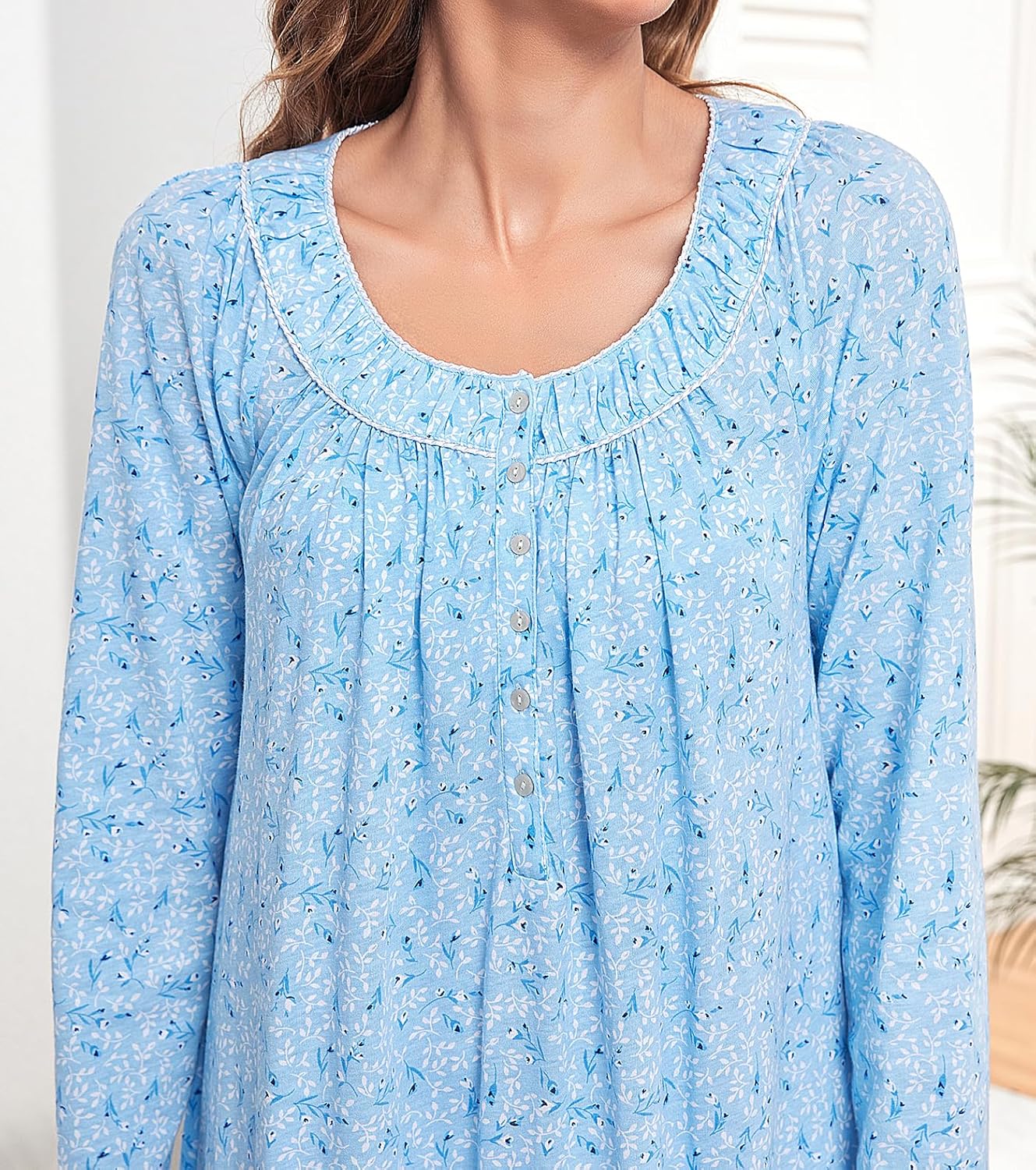 IZZY + TOBY Nightgowns for Women Long Sleeve Soft 100% Knit Jersey Cotton Sleepwear Night Gown