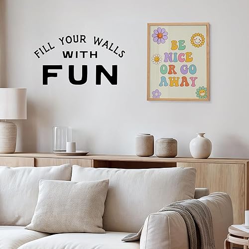 Miniatura 5 de Arte de pared retro de los años 70 de 11 x 14 pulgadas, póster de cara sonriente de flores geniales con cita positiva, decoración de dormitorio de