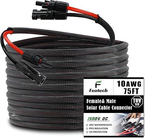 Miniatura 16 de Cable de extensión solar de doble cable de 20 pies – Conector de panel solar de 10 AWG (6 mm²), con 4 pares, conectores solares IP67 macho/hembra