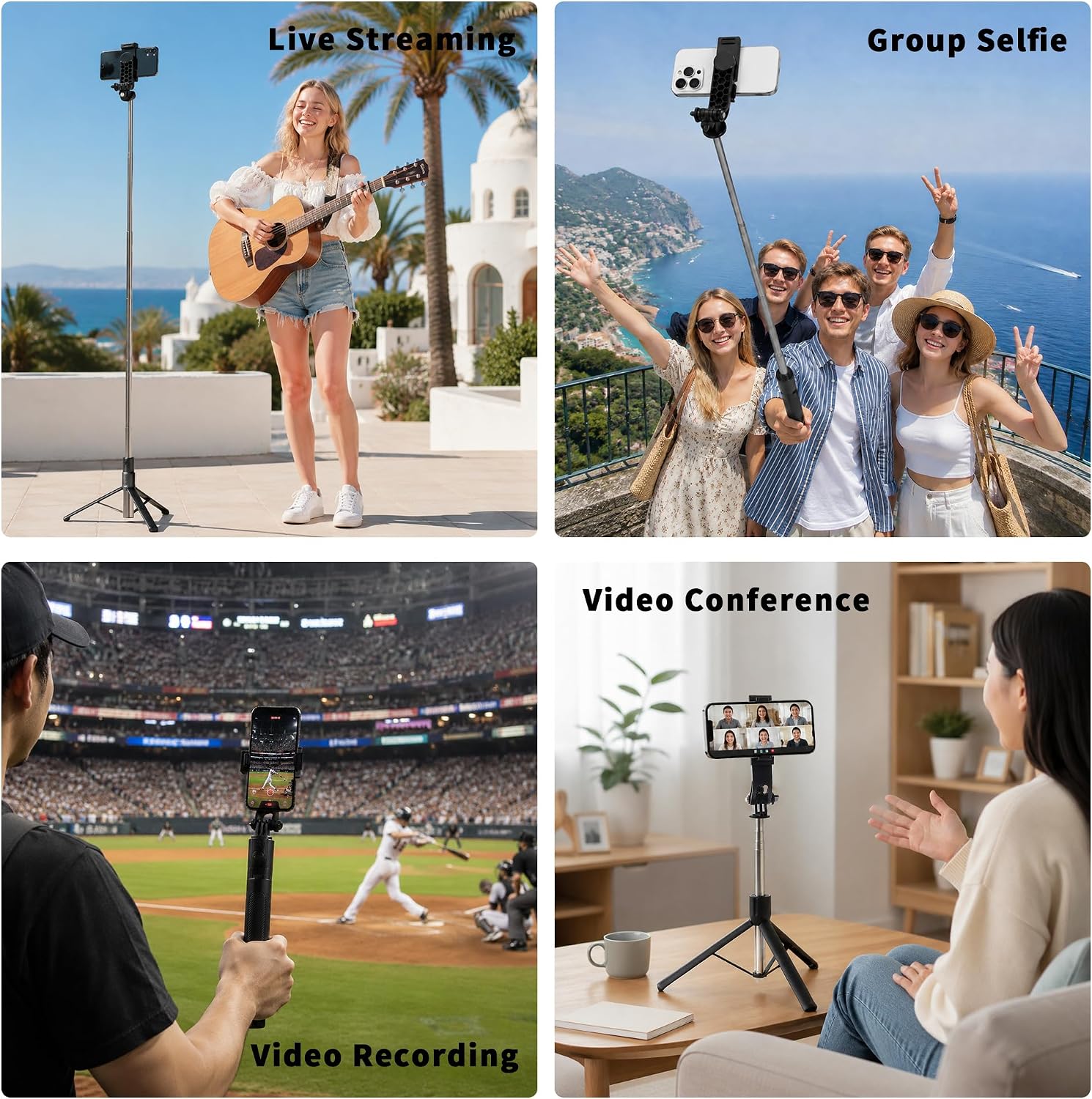 74" Phone Tripod Selfie Stick, All in One Extendable Cell Phone Tripod with Wireless Remote, 360° Rotatable Portable Travel Tripod Stand for iPhone Samsung Android Camera, Video Recording & Vlogging