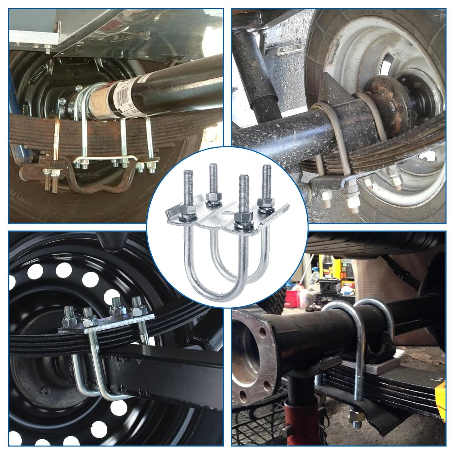 2 Set Trailer U Bolt Kits for 3500-7000lbs - Trailer Axle U Bolt Leaf Spring U Bolts Kit - 2 3/8" Round Trailer Axle, 6 1/4" Long, 1/2” Diameter, 2.3" Thread Pitch for 1 3/4" Spring