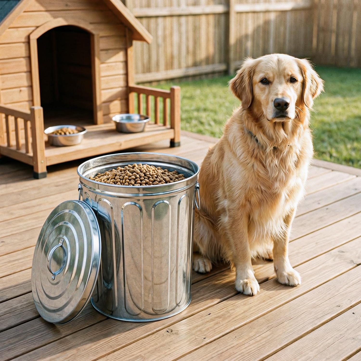 Plexon 5 Gallon Small Metal Trash Can with Lid Outdoor Galvanized Trash Can with Lid 5 Gal Ash Bucket for Bird Seed Container