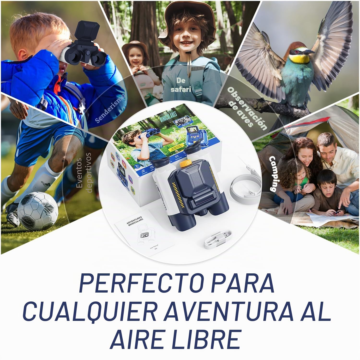 Prismáticos Infantiles,Ahalfcit 10x25 con Cámara y Visión Nocturna. Prismáticos de Juguete para Niños, Aptos para Niños a Partir de 4 años, para Observación de Aves, Acampadas y Senderismo - Blanco