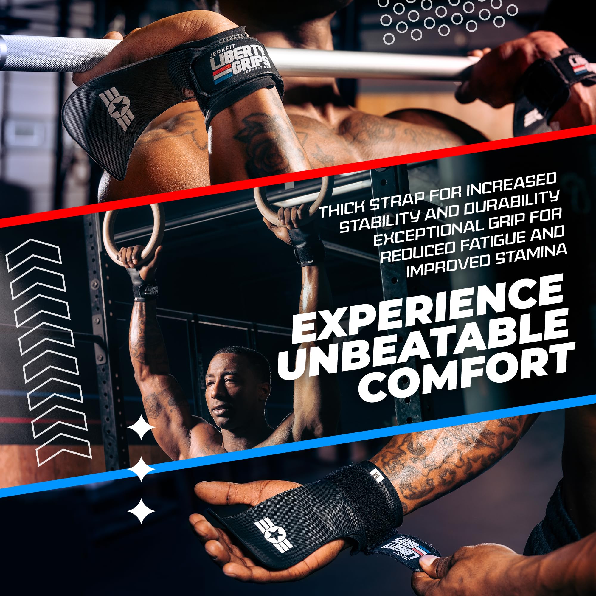 JerkFit Liberty Grips 2.0 - Fingerlose Gymnastikhandgriffe für Klimmzüge, Crosstraining, Gewichtheben, WODs und Calisthenics - Handschutz ohne Löcher zur Vermeidung von Rissen und Blasen