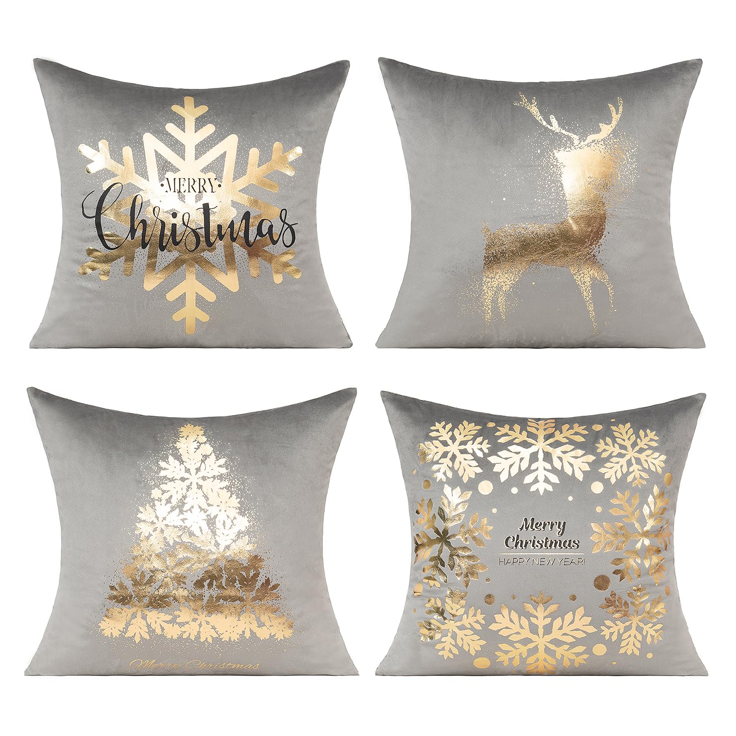 Housses de coussin velours gris et or 45x45 cm lot de 4 All Smiles