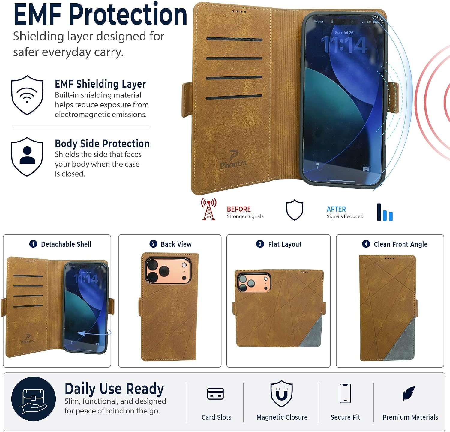 EMF Protection Anti Radiation Cell Phone Wallet Case for iPhone image 3