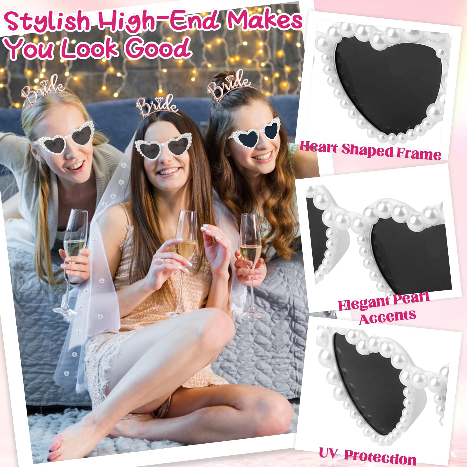 Set Addio Al Nubilato Sposa - Fascia, Tiara, Velo E Occhiali A Cuore - Foto 2