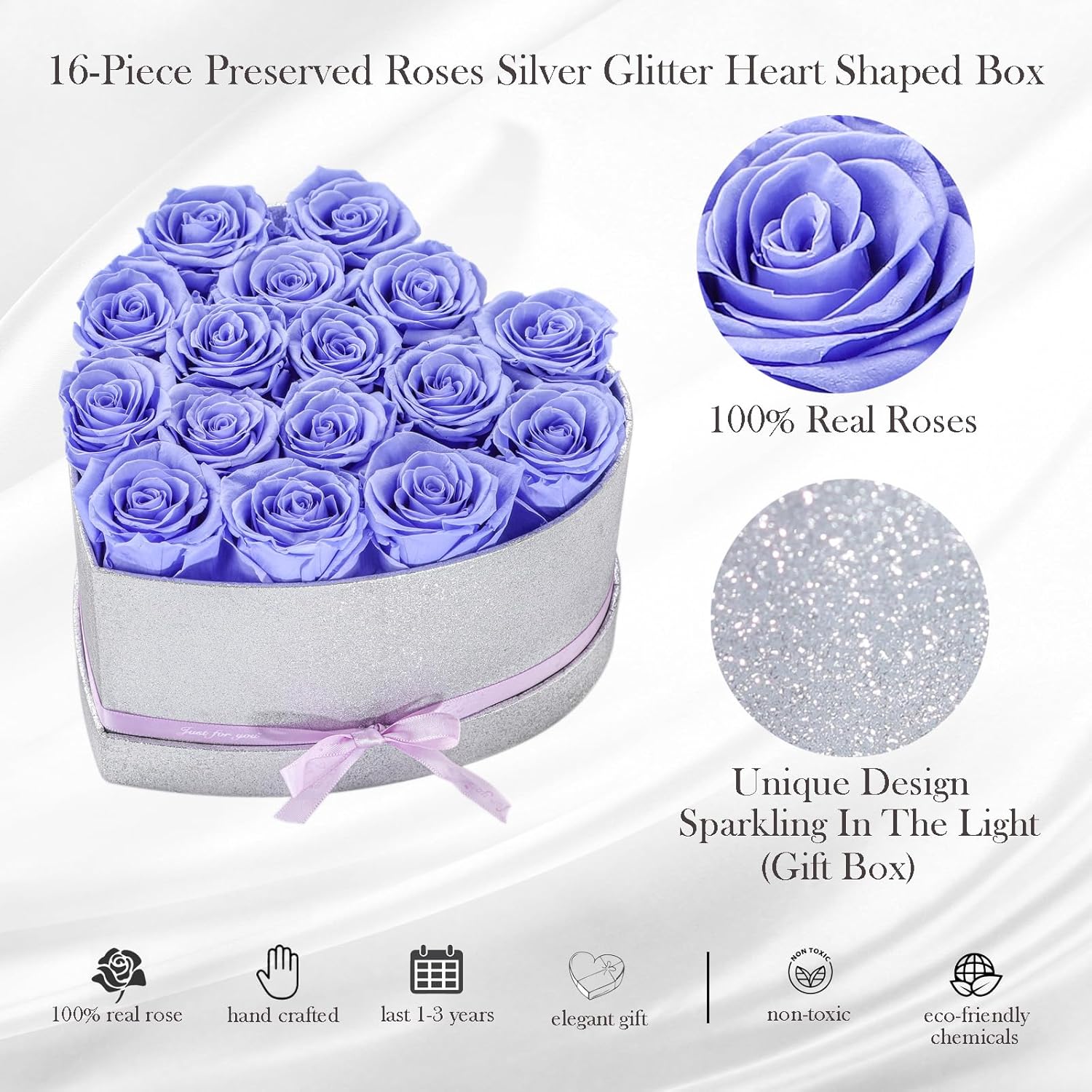 16 Preserved Roses in Box,Forever Flowers for Delivery Prime, Birthday Gifts for Women Her Mom Wife Girlfriend Grandma on Anniversary Valentines Day Mother's Day Christmas (Purple)