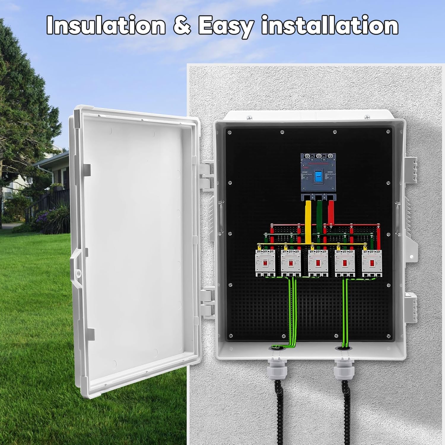 Outdoor Electrical Enclosure Box with Ventilation System – Weatherproof ABS Junction Box with Mounting Panel & Hinged Cover for EV Charger, CCTV, Router & Outdoor Equipment (13" x 9.2" x 5.6")