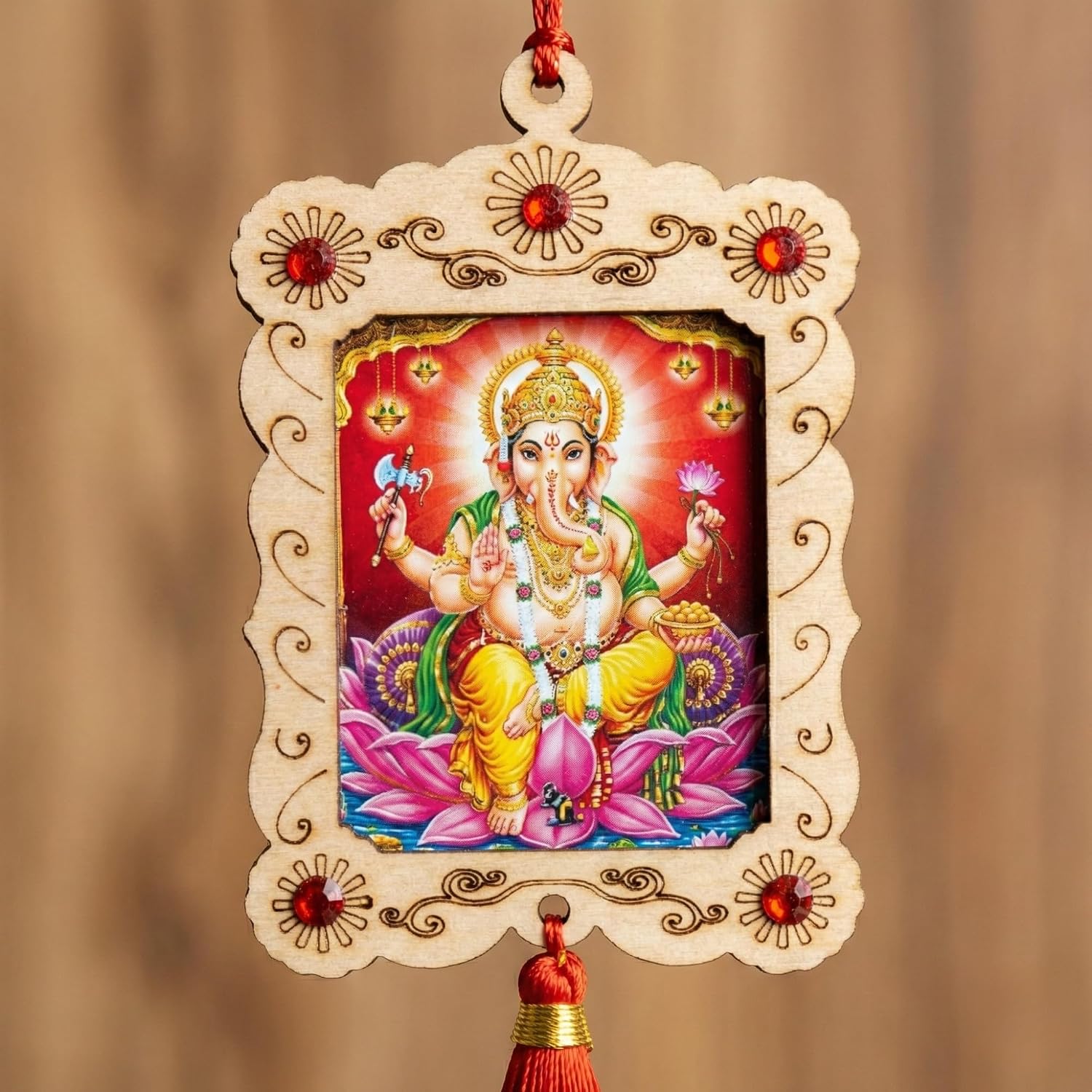 LOVENSPIRE Hindu Car Hanging Ornament Photo Frame Rear View Mirror Car Charm Interior Decoration Accessories Dashboard Decor Ganesha Krishna Hanuman Om Balaji Shiv (Pack of 1) image 4
