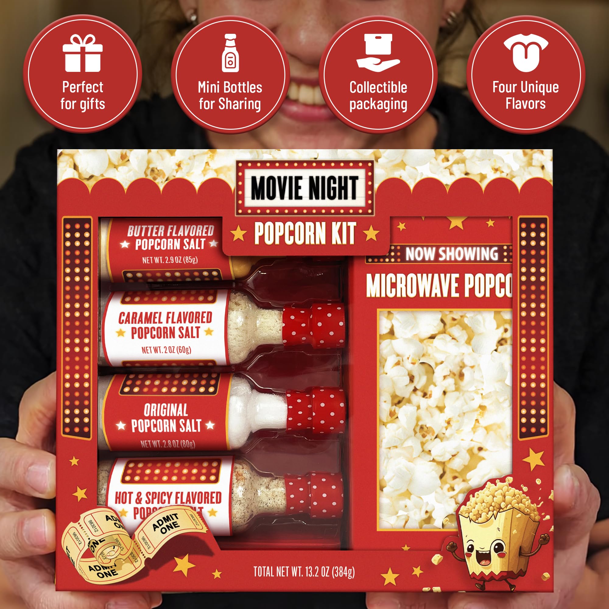 Movie Night Popcorn Kit with Popcorn Seasoning & movie night supplies, Fun Gift Basket for Families, House Warming Gifts New Home, or Birthday