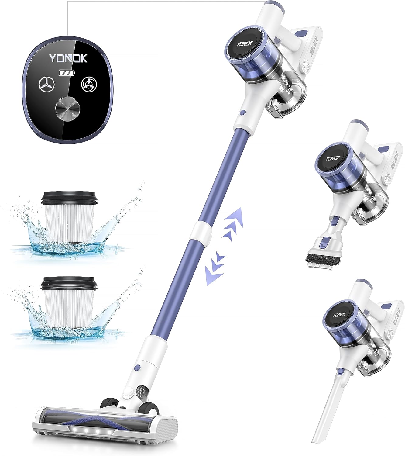 Cordless Vacuum Cleaners for Home, 28Kpa Rechargeable Stick Vacuum for Carpet Hardwood Floor, Lightweight Household Wireless Vacuum with LED Display for Pet Hair, 45Mins Runtime(White)