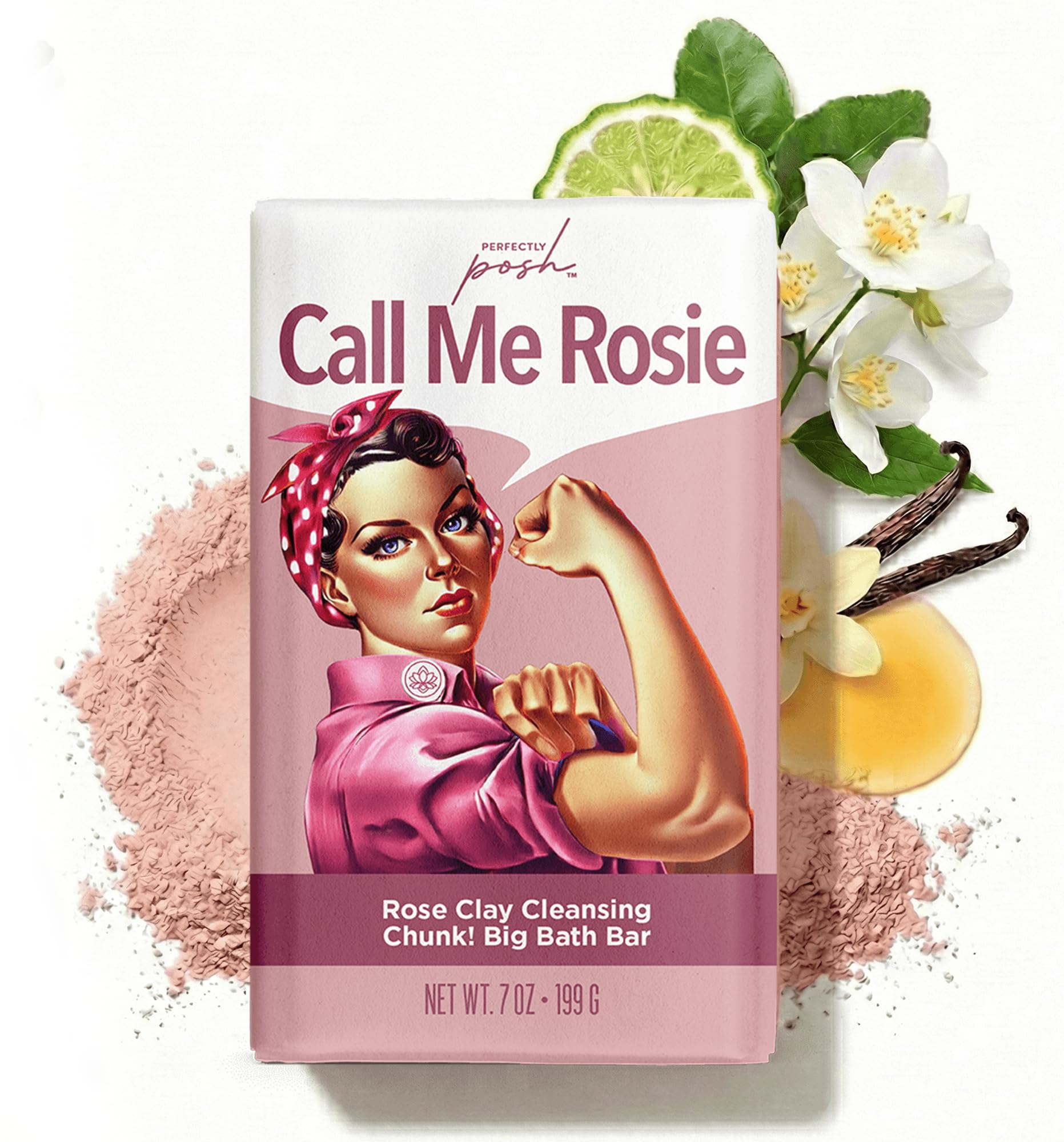 Perfectly Posh - Call Me Rosie Rose Clay Cleansing Bath Bar - Moisturizing Soap with Shea Butter Olive