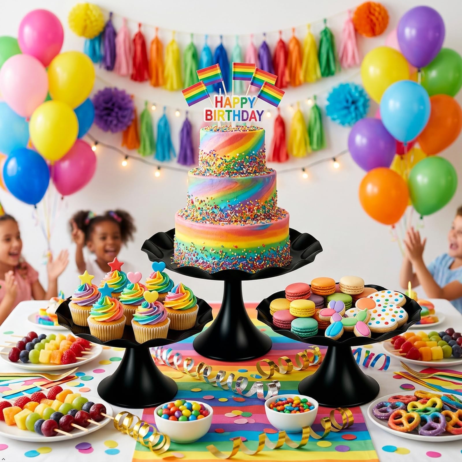 Juego de soporte de metal para tartas de 3 niveles, bandeja para cupcakes con borde festoneado, bandeja de exhibición de postres, soporte decorativo para servir para bodas, cumpleaños, fiestas de té