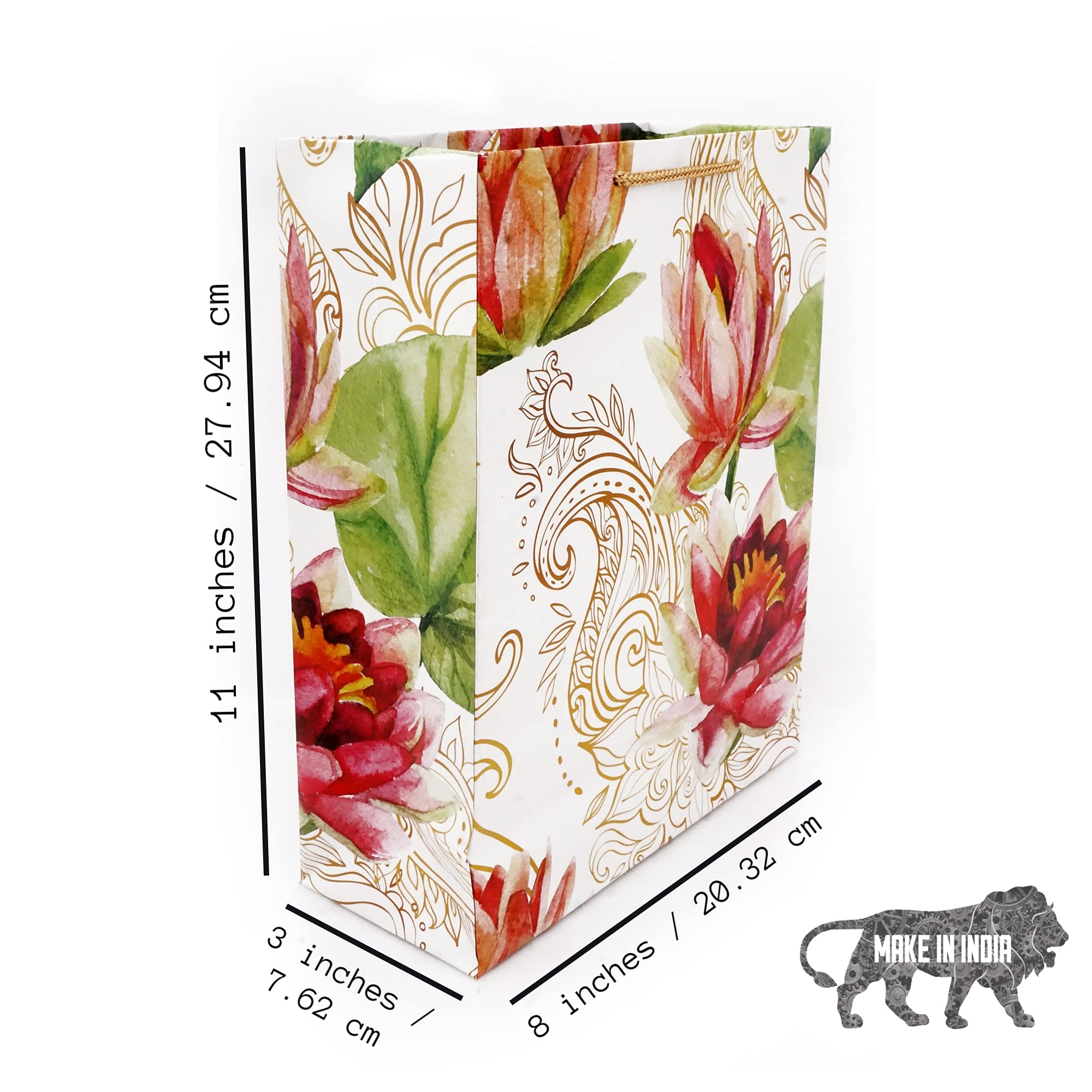 Arrow Paper Products Rose Golden Flower Carry Bags for Weddings, Birthday, Holiday (28 x20x7.5 cm) - Pack of 80 2