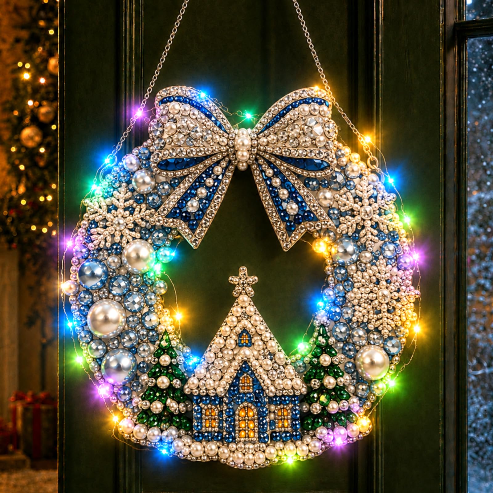DIY Christmas Wreath Light Up Pearl Diamond Art Painting Kit-20CM