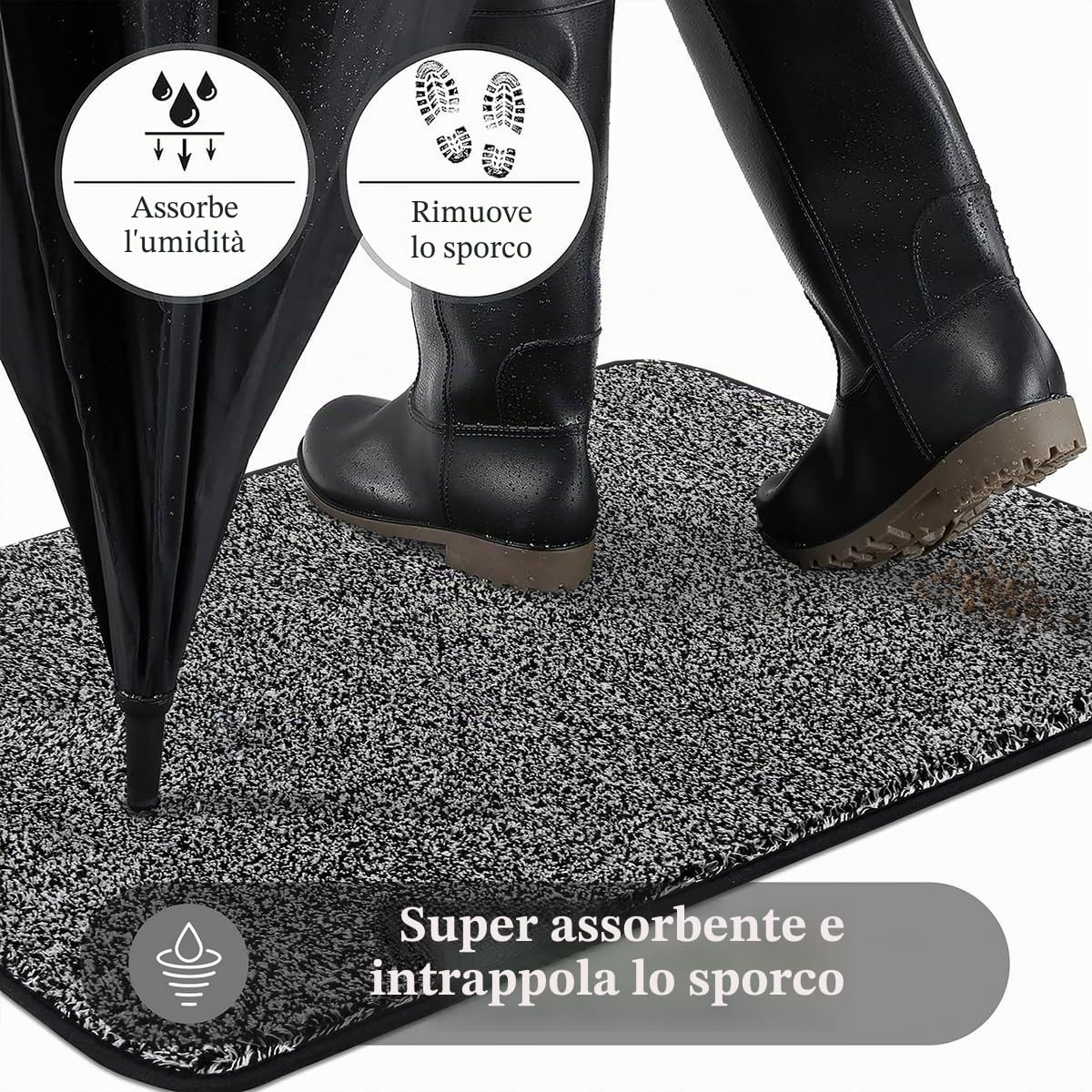 Pauwer Zerbino assorbente per interni ed esterni, 90 x 150 cm, a basso profilo, antiscivolo, per ingresso