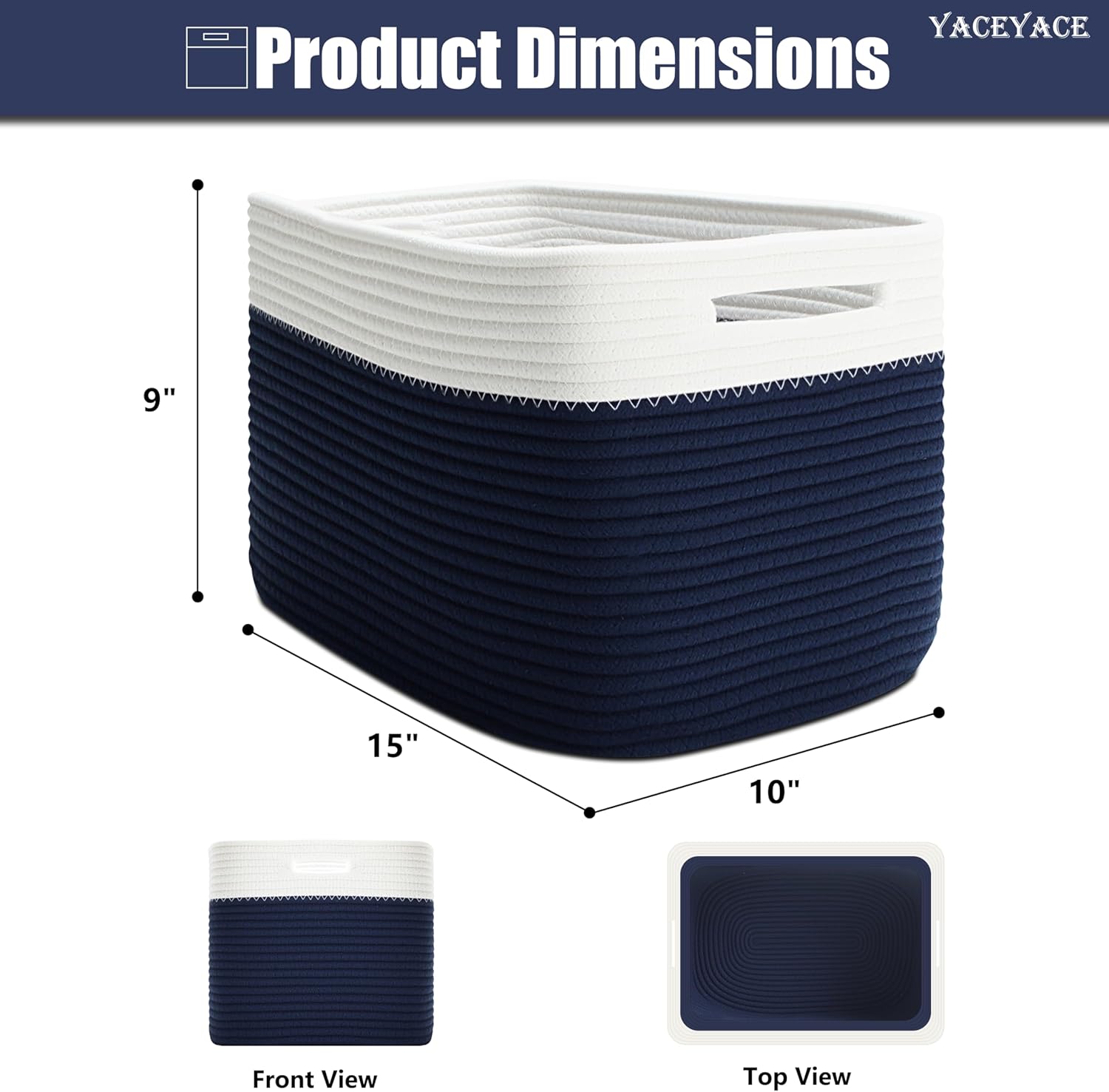 Woven Baskets for Cube Storage, 3 Pack Fabric Storage Bins with Handles, Foldable Rope Baskets for Shelves, Home, Office, 15''Lx10''Wx9''H