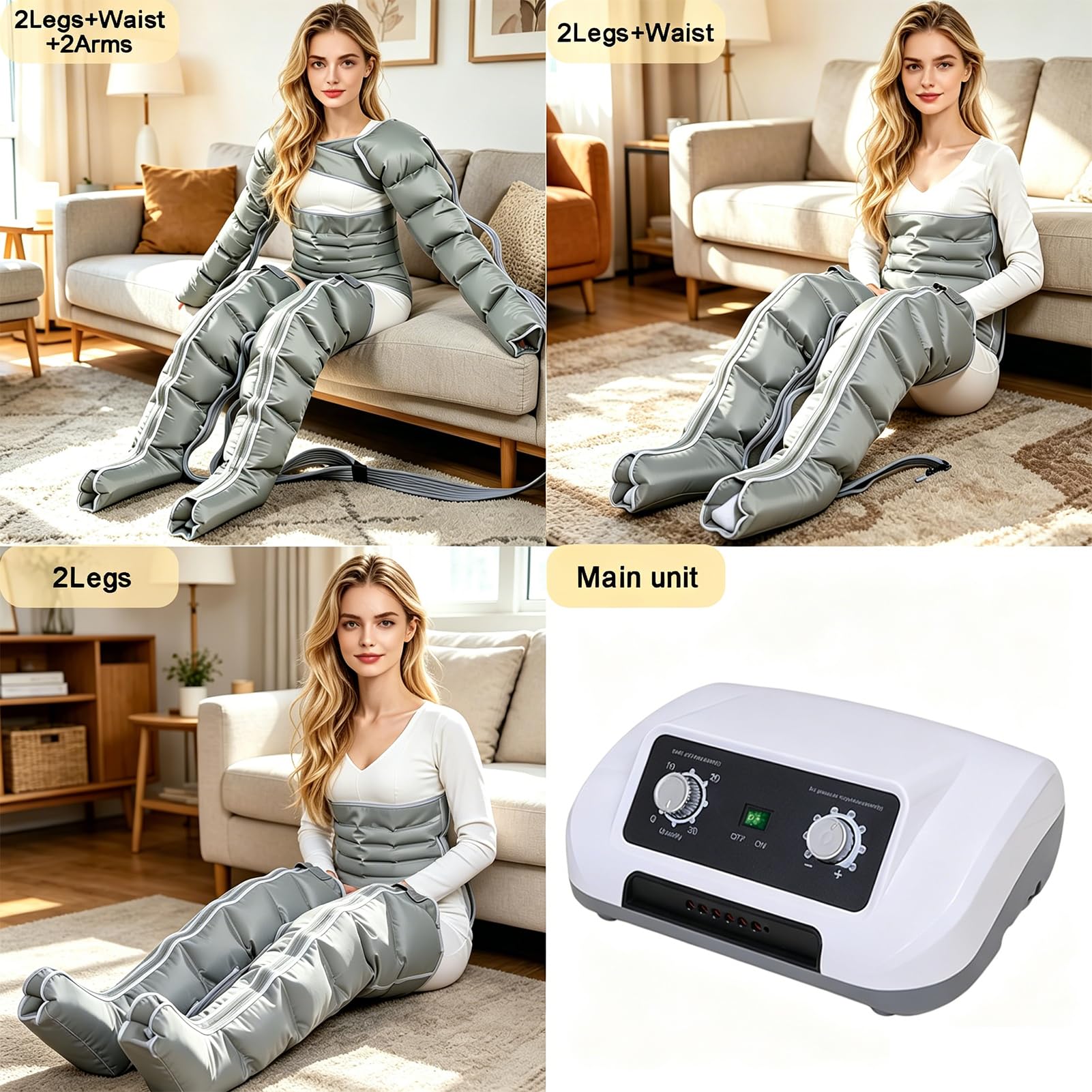 Presoterapia Piernas Abdomen Brazos,Botas 6 Camaras Drenaje Linfatico Circulación,0-240 mmHg,0-30 Min,Presoterapia Masajeador Profesional para Casa,Silenciosas