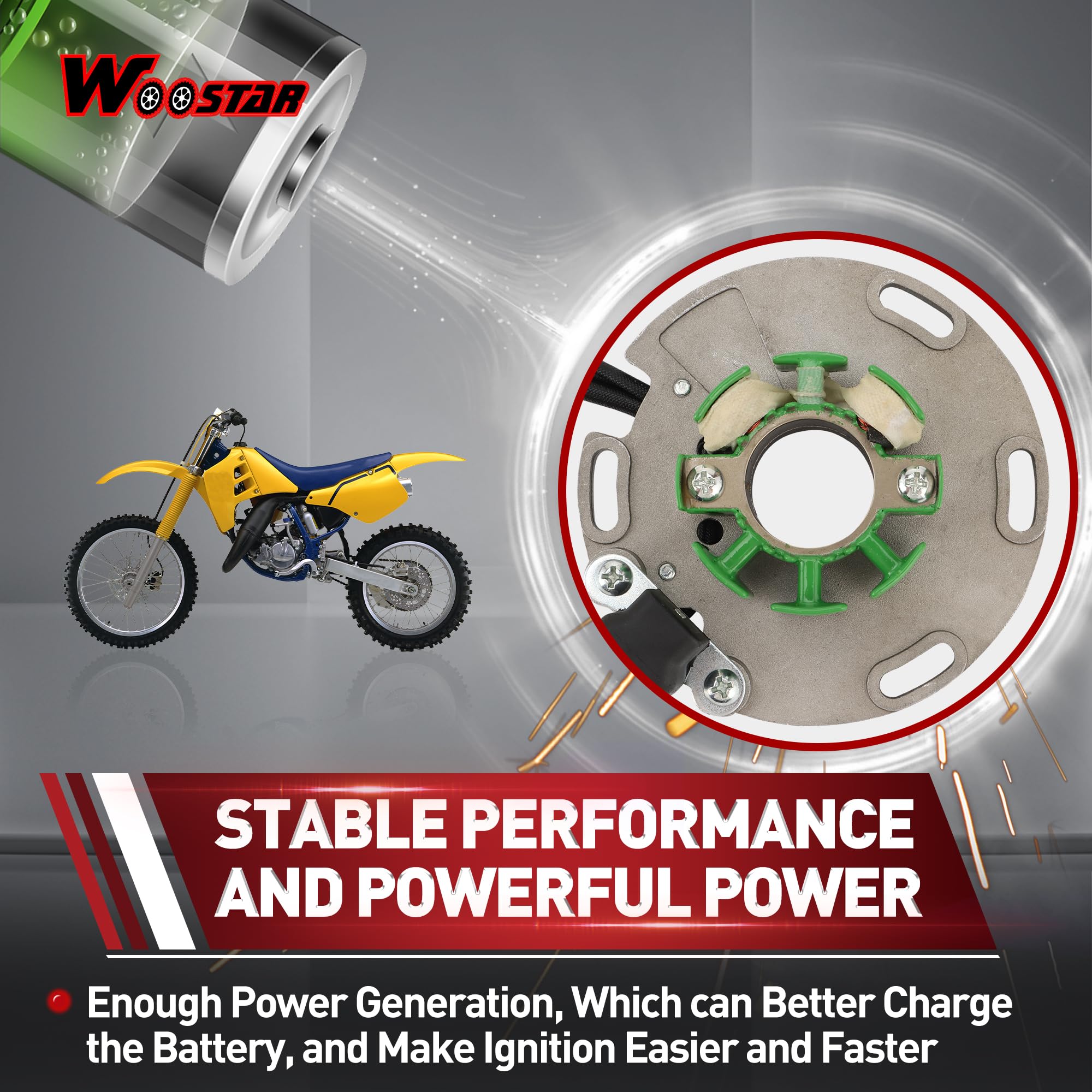 WOOSTAR 6 Bobinas 4 Cable Magneto Estator Reemplazo para Suzuki 1989-1995 RM125 RM250 RM 125 250 OEM 32101-27C00 32101-27C01 32101-27C10 32101-43D00 32101-43D10 32101-28E00