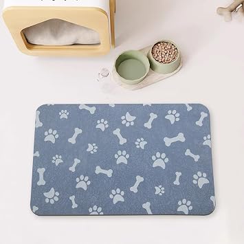 YCT Cat Food Mat - Dog Feeding Mats - Absorbent Non Slip Cat Mats, 11.8"x18.1" Navy Blue
