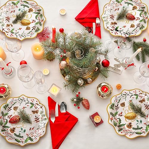 Miniatura 6 de Mifoci 100 platos de papel de Navidad con borde festoneado, platos de papel desechables de 9 pulgadas, platos de papel desechables de bayas y