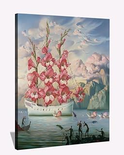 BOHU ARTS Vladimir Kush Flower Ship Wall Art Large Framed Painting Dali Style Canvas Art for Bedroom Livingroom Office Ready to Hang