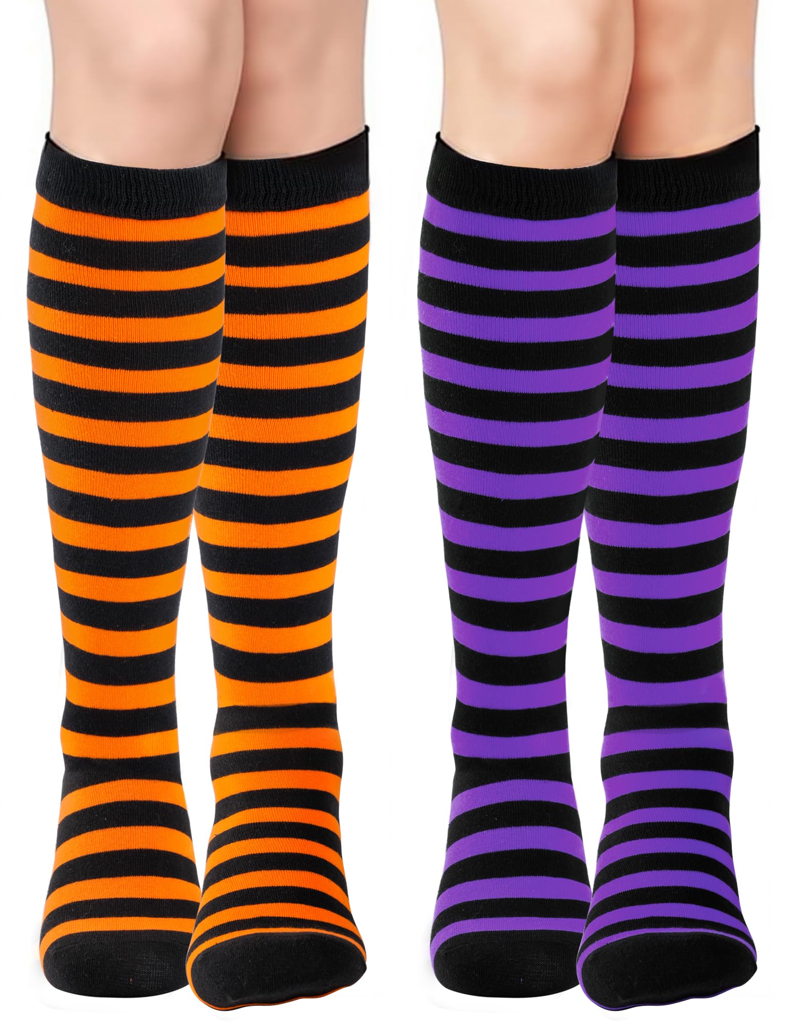 HONGTEYA Knee High Socks for Women Halloween Womens Cotton Athletic Long Tall High Thin Stripes Boot Tube