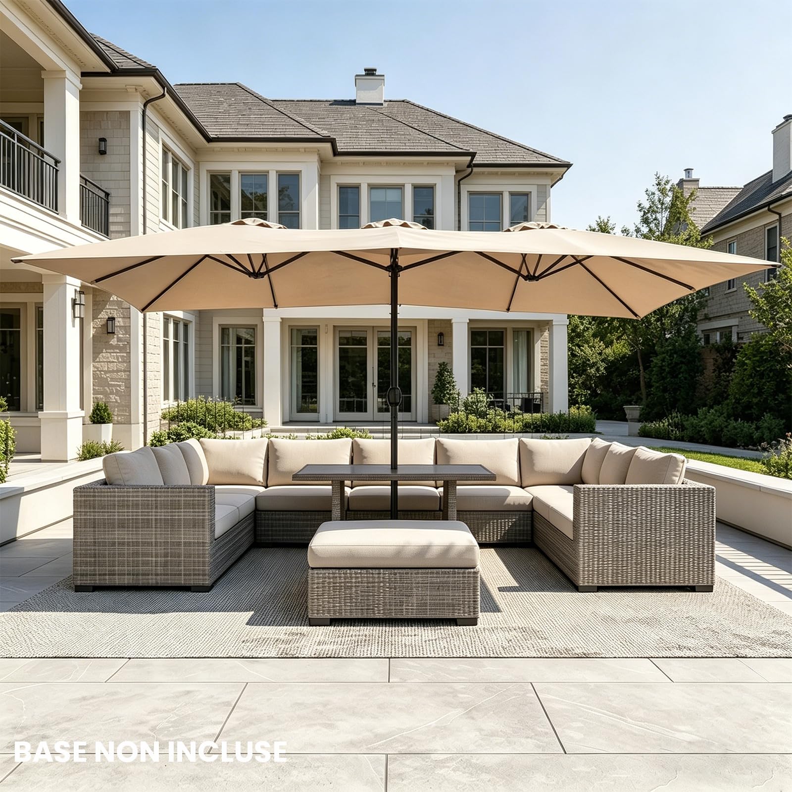 RELAX4LIFE Parasol Double Rectangulaire 4,2X2,6 M, Grand Parasol de Jardin Extérieur pour Terrasse/Piscine/Balcon, 12 Baleines, Structure Métallique, Protection Solaire, Montage Facile