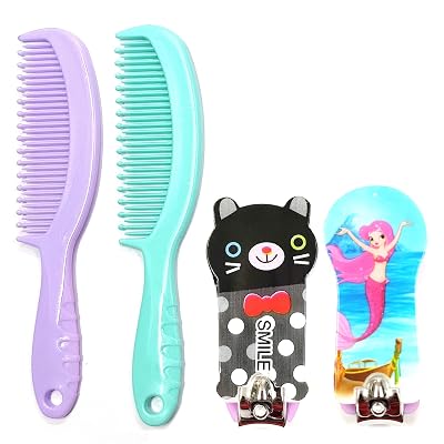 Maple Round Edge Baby Comb Multicolor with Nail Clipper/Cutter (Combo of 4)