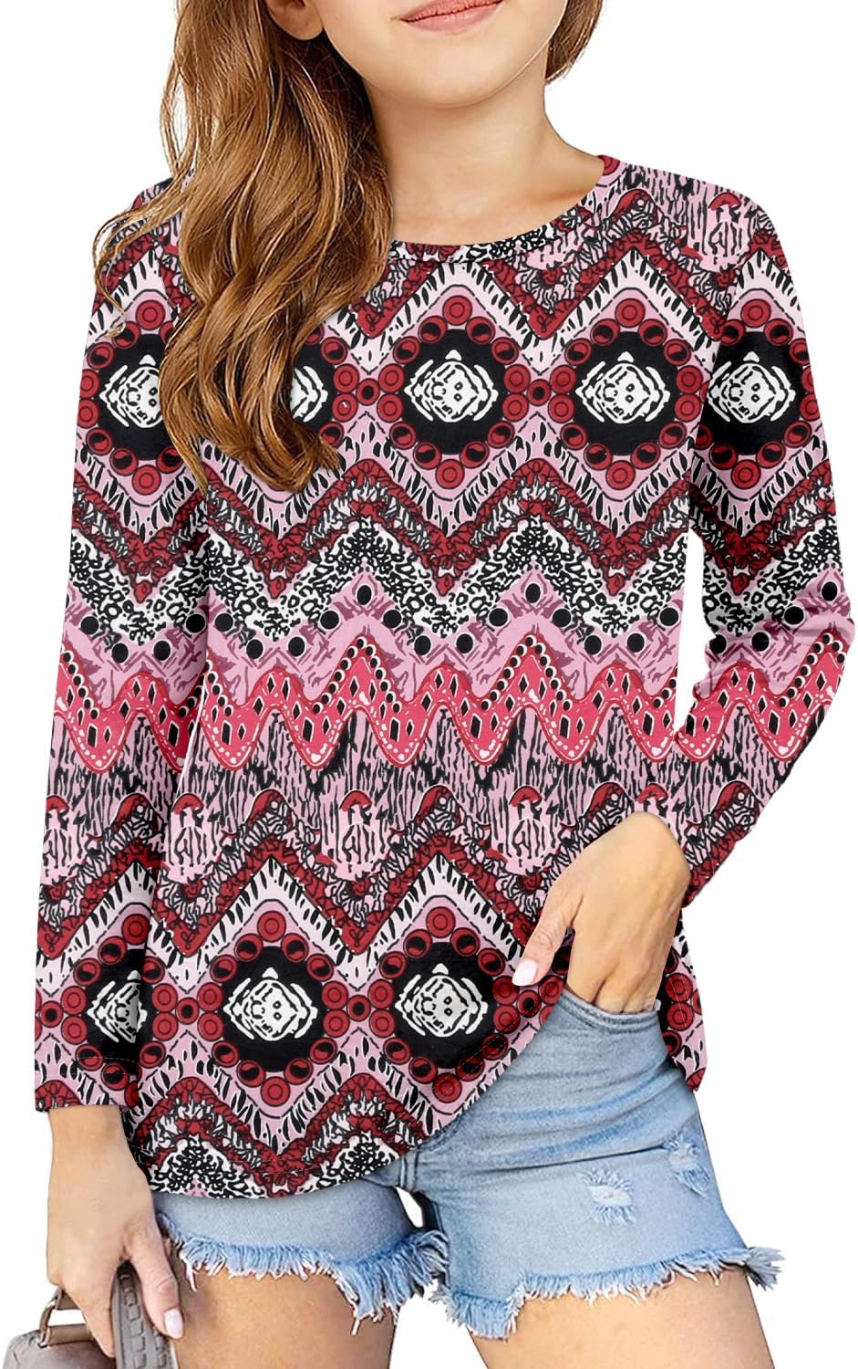 storeofbaby Girls Long Sleeve Shirts Casual Crew Neck Tops Basic Tunic Blouses 5-14 Years