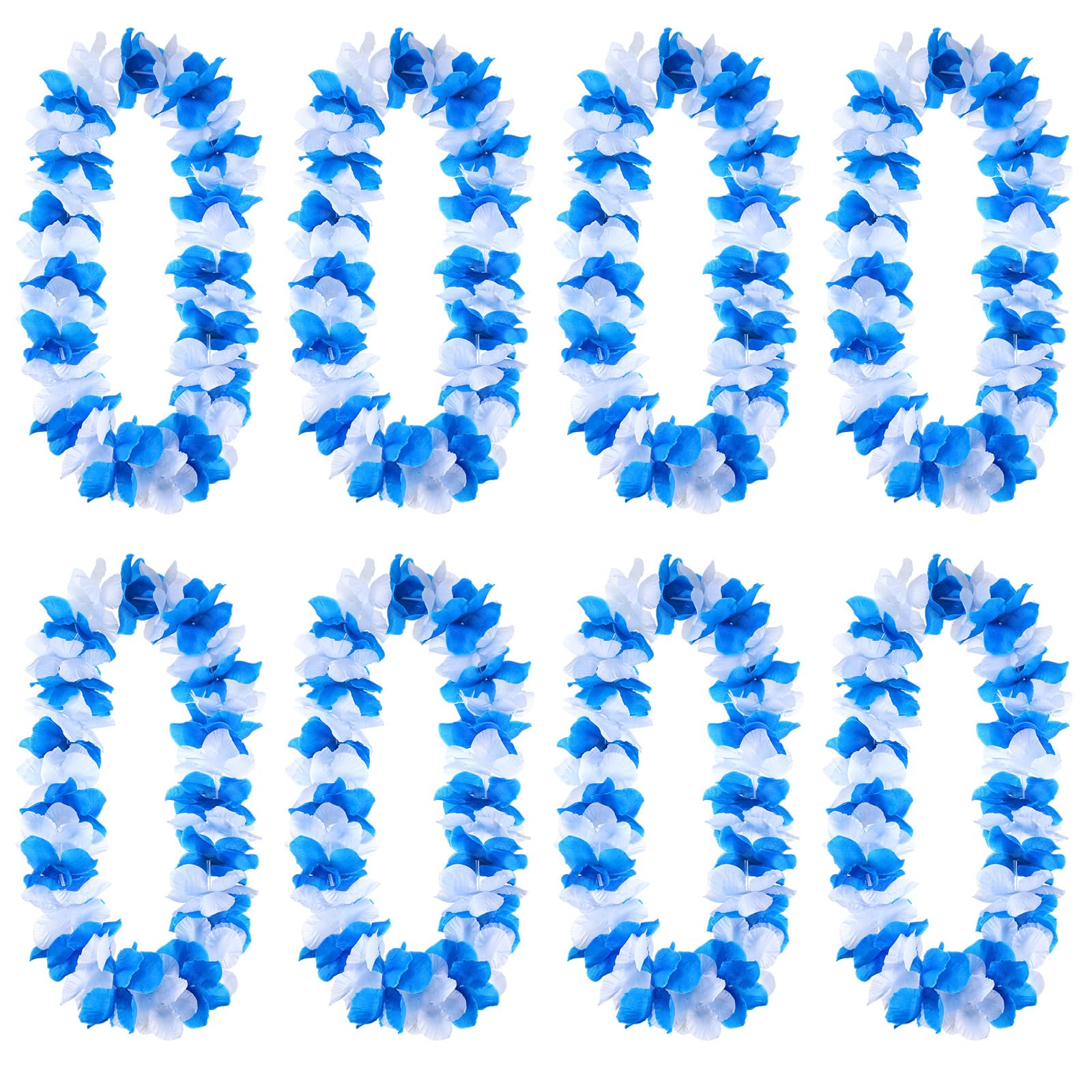 FineCheer 8 Pcs Blue and White Graduation Hawaiian Leis 2026 Luau Flower Necklace in Bulk for Graduation Party Favor Supplies