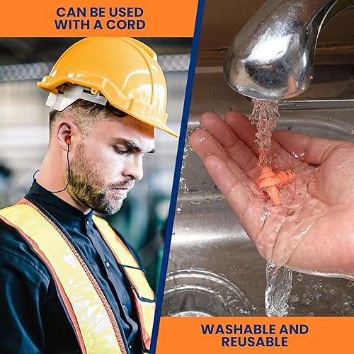 Miniatura 5 de 100 pares de tapones reutilizables naranjas para los oídos, envueltos individualmente, proporcionan protección para los oídos y reducción de ruido